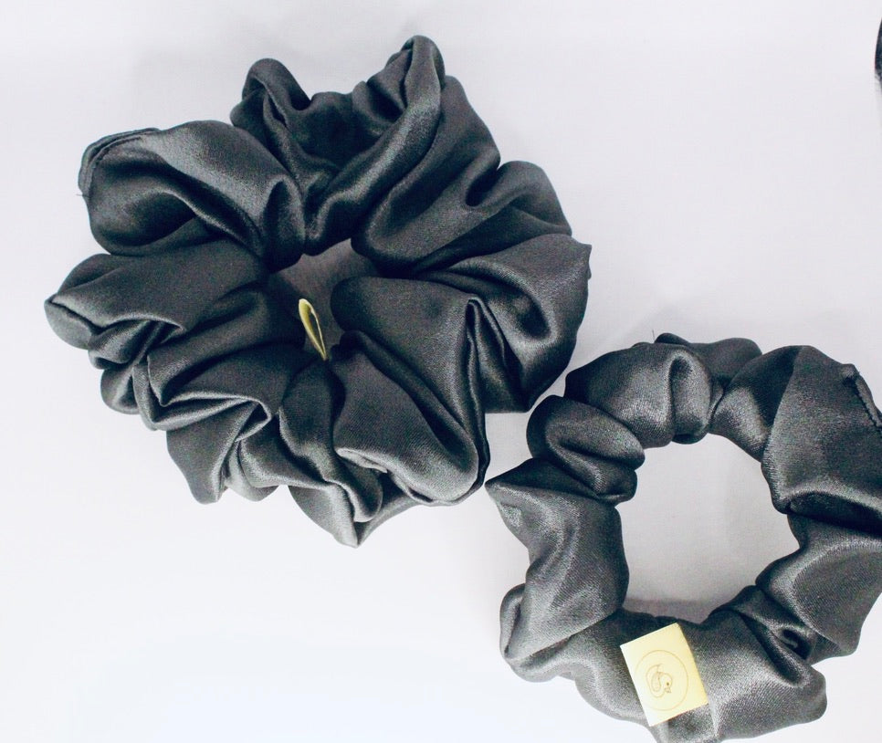 Gunmetal Grey Large Satin Hair scrunchie