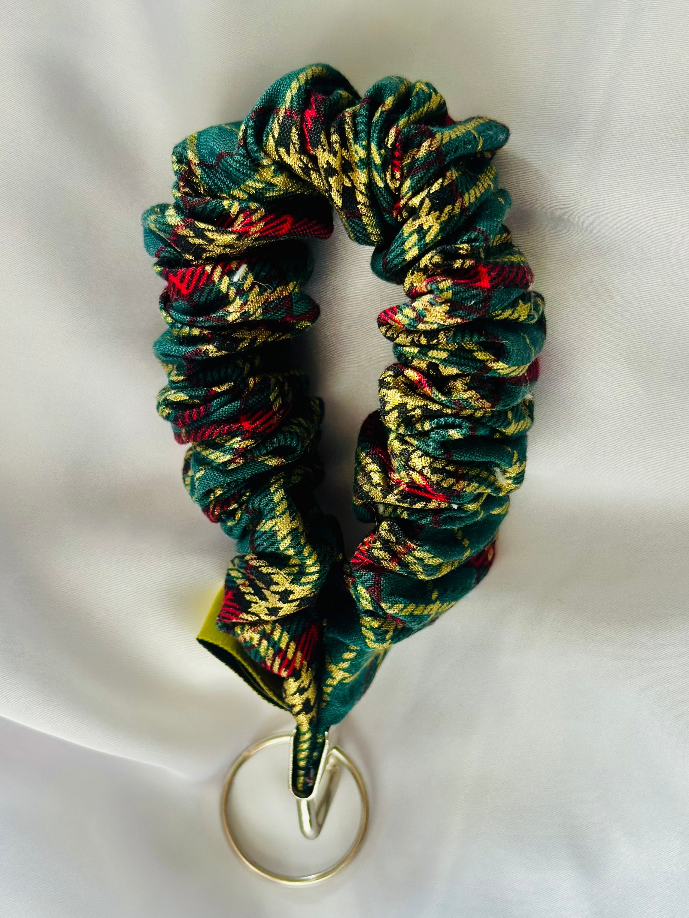 Green and Gold Tartan Scrunkey