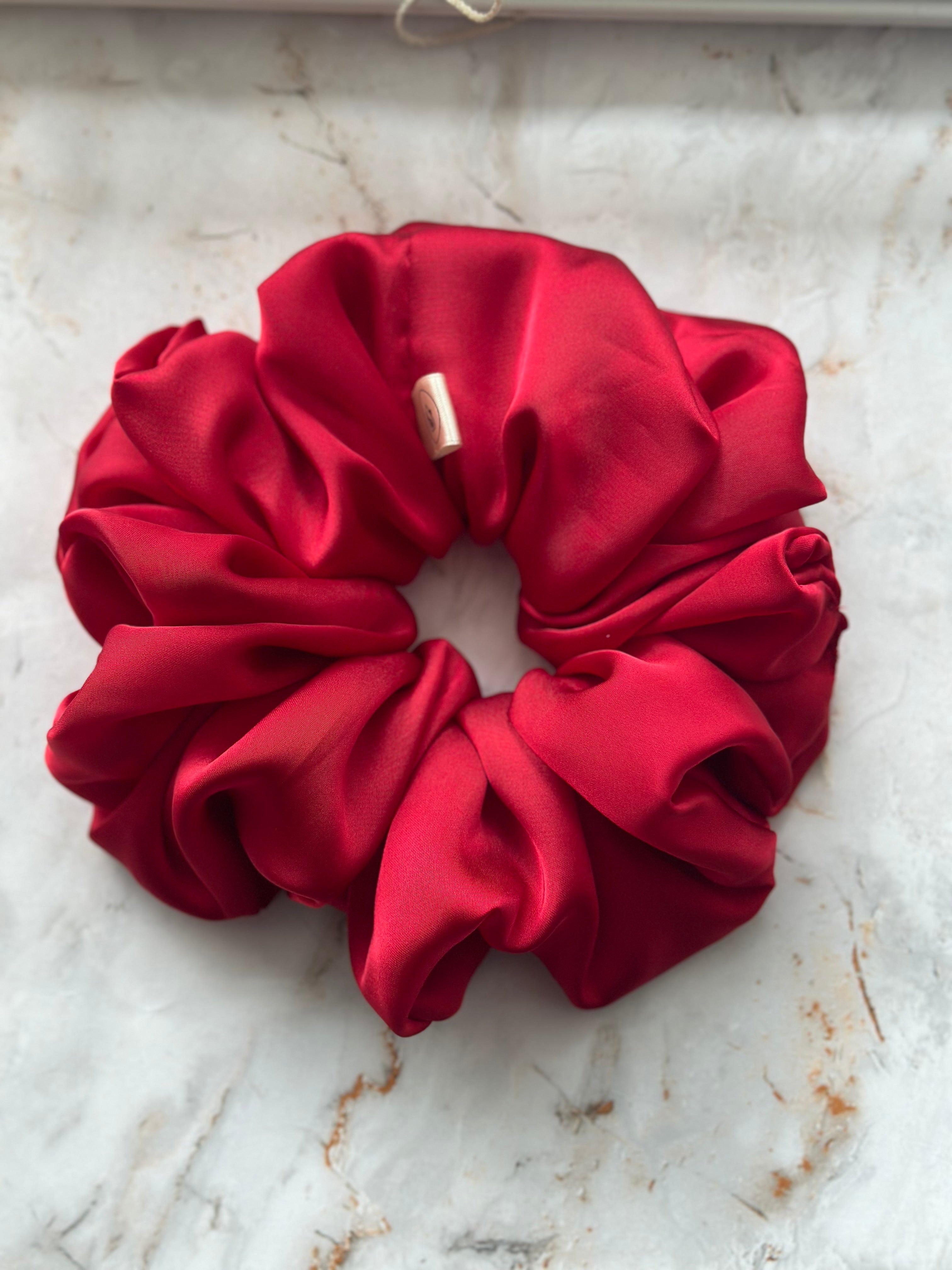 Bright Red Satin Large Hair Scrunchie