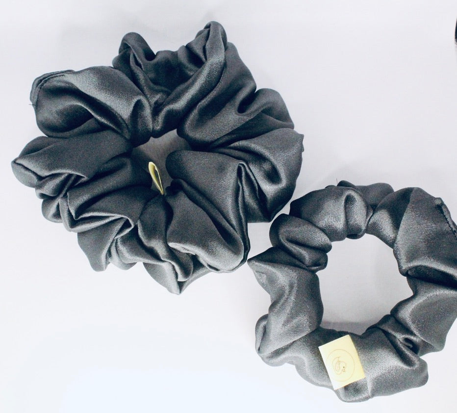 Gunmetal Grey Large Satin Hair scrunchie