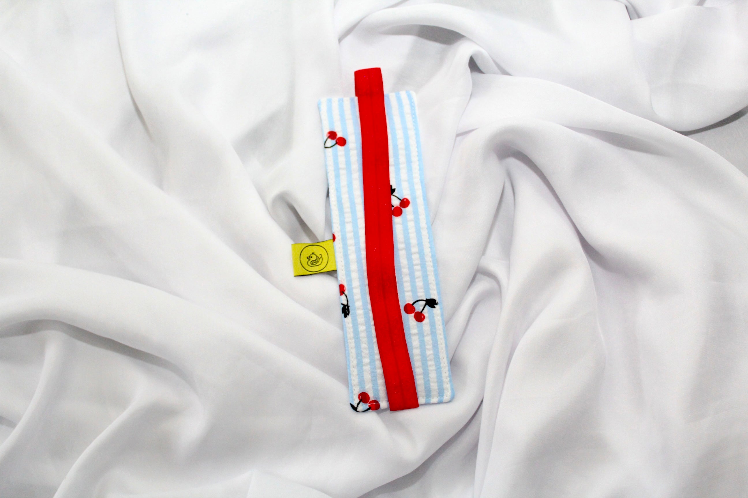 Blue and White Striped with Cherries Elastic Notebook Double Pen Holder