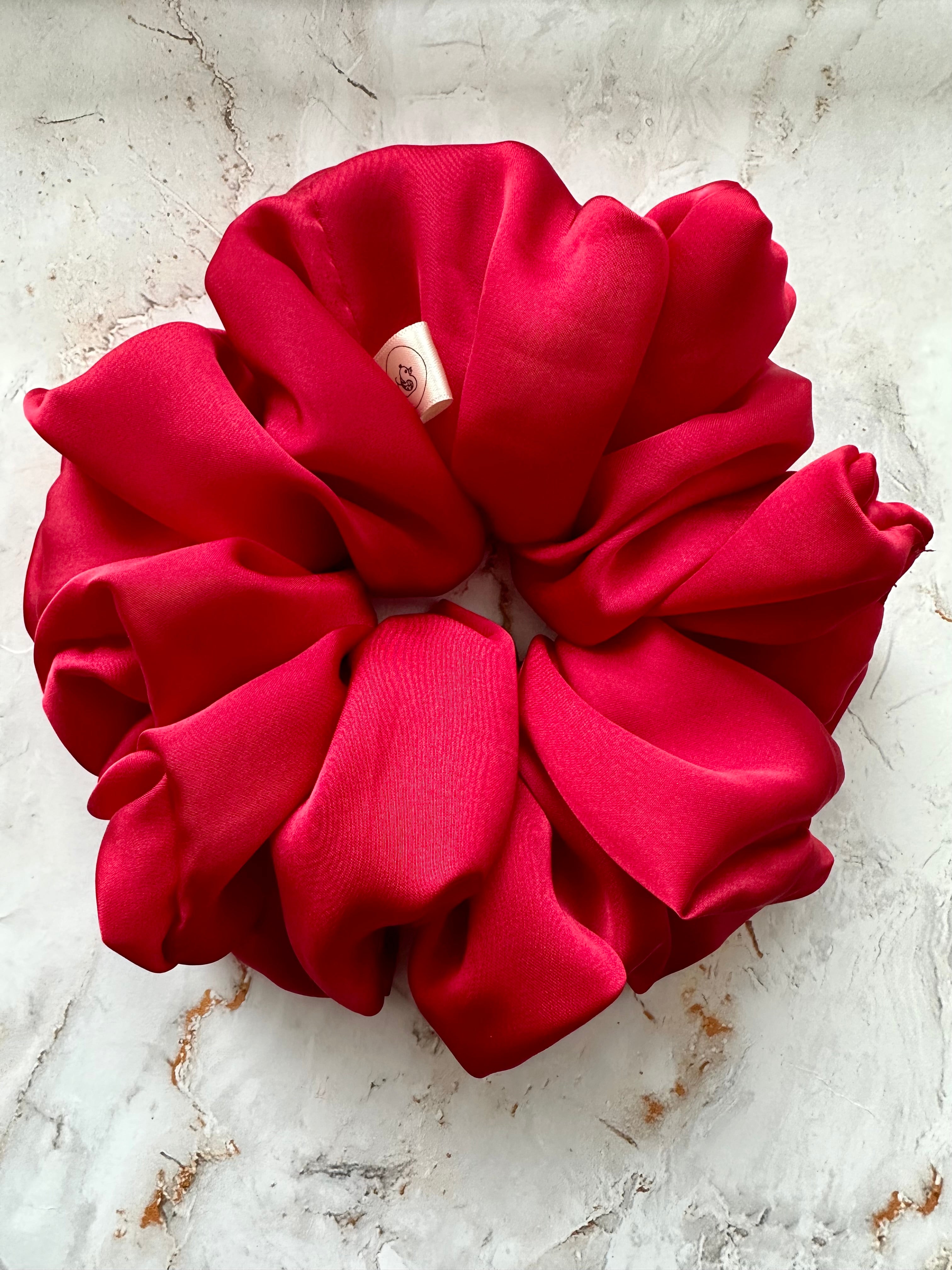 Bright Red Satin Large Hair Scrunchie