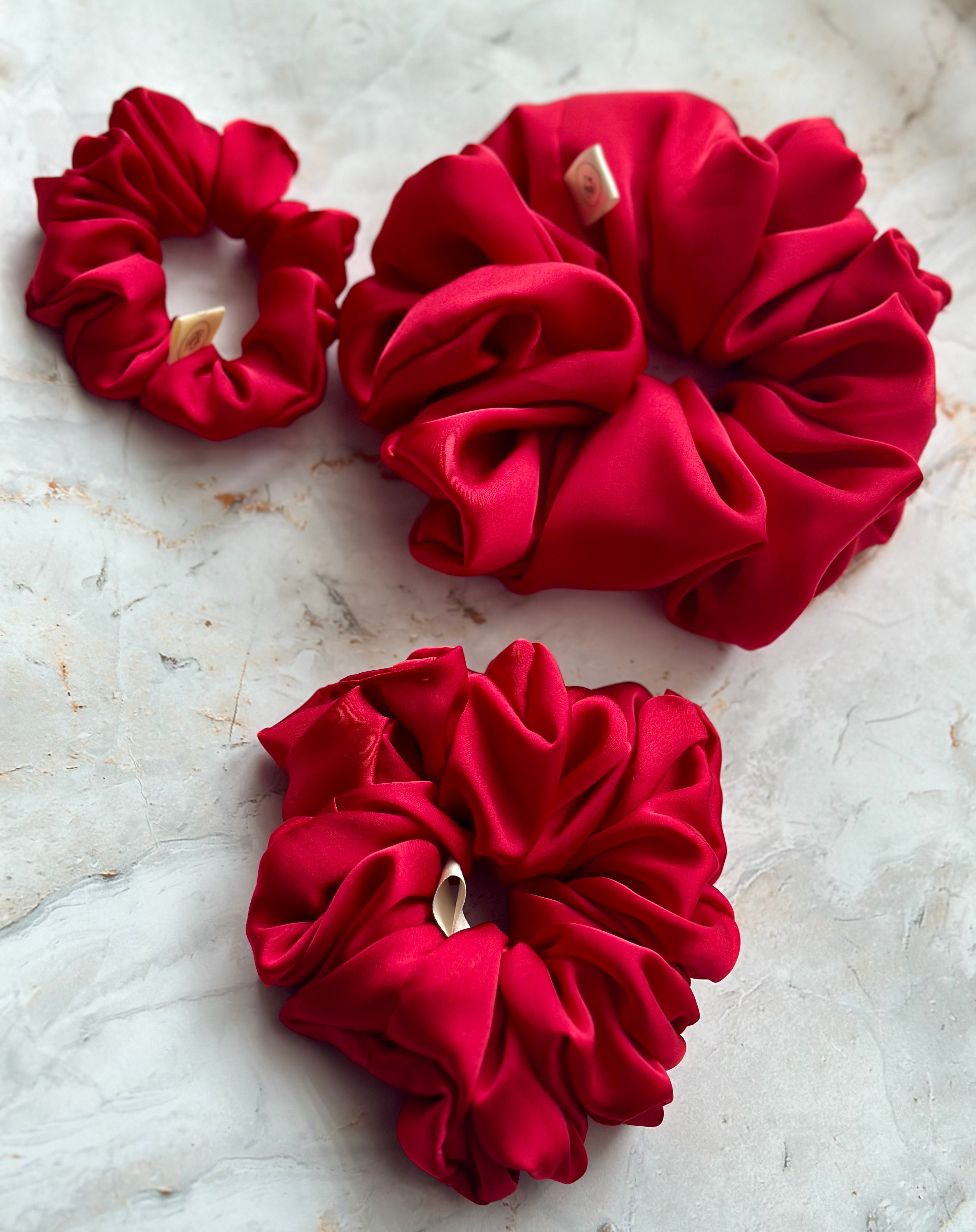 Bright Red Satin Large Hair Scrunchie