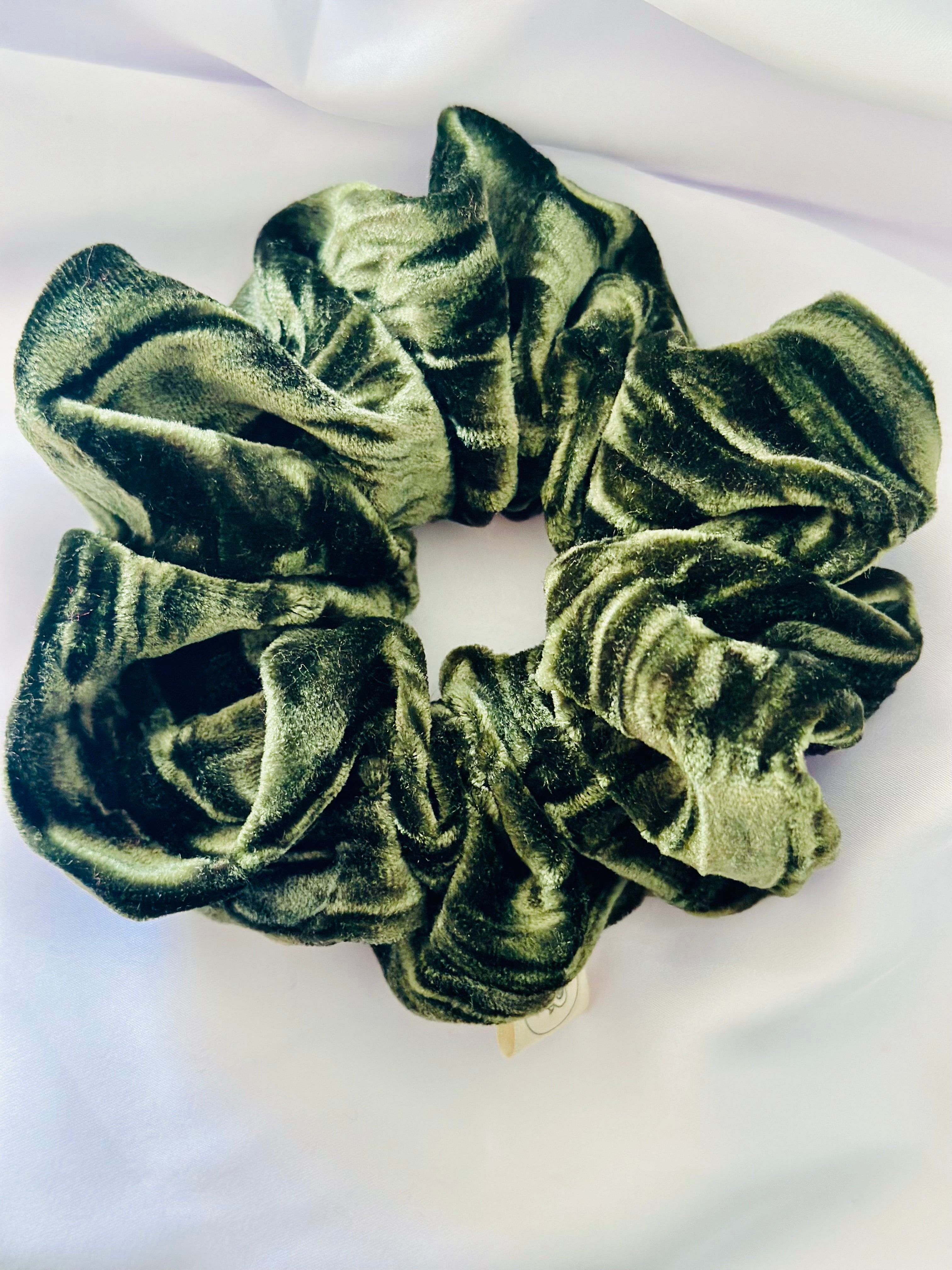 Forest Green crushed velvet hair scrunchie