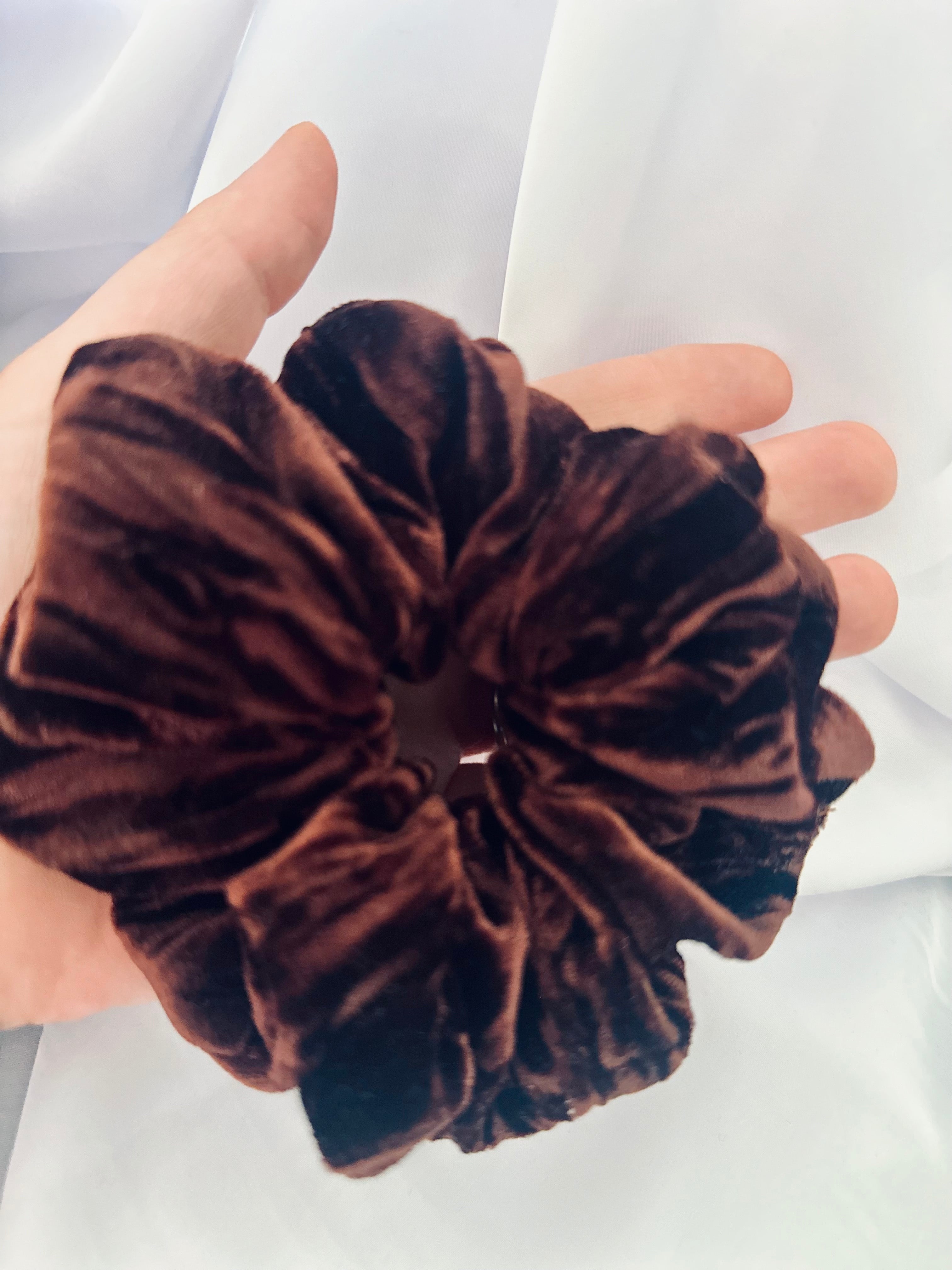 Chocolate Brown crushed velvet hair scrunchie