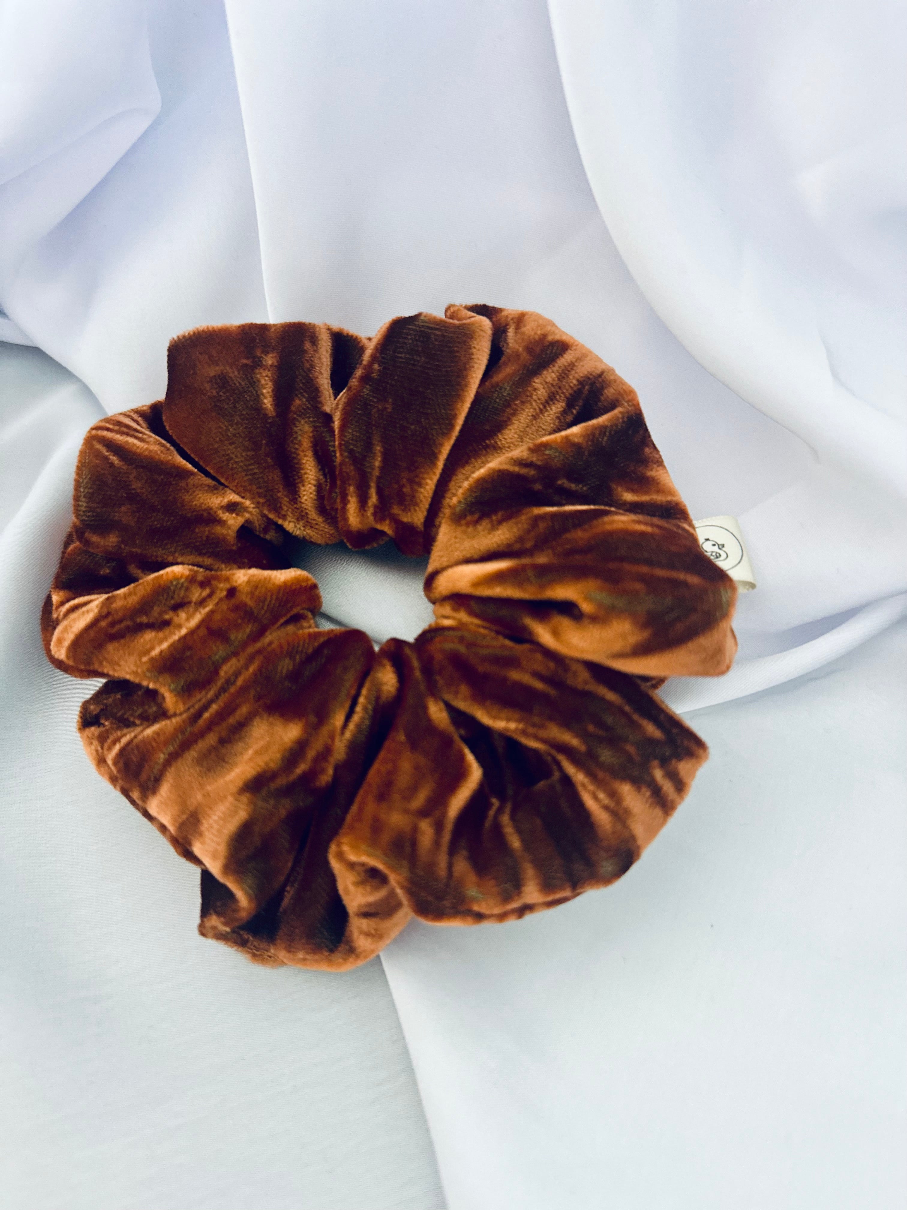 Tan crushed velvet hair scrunchie