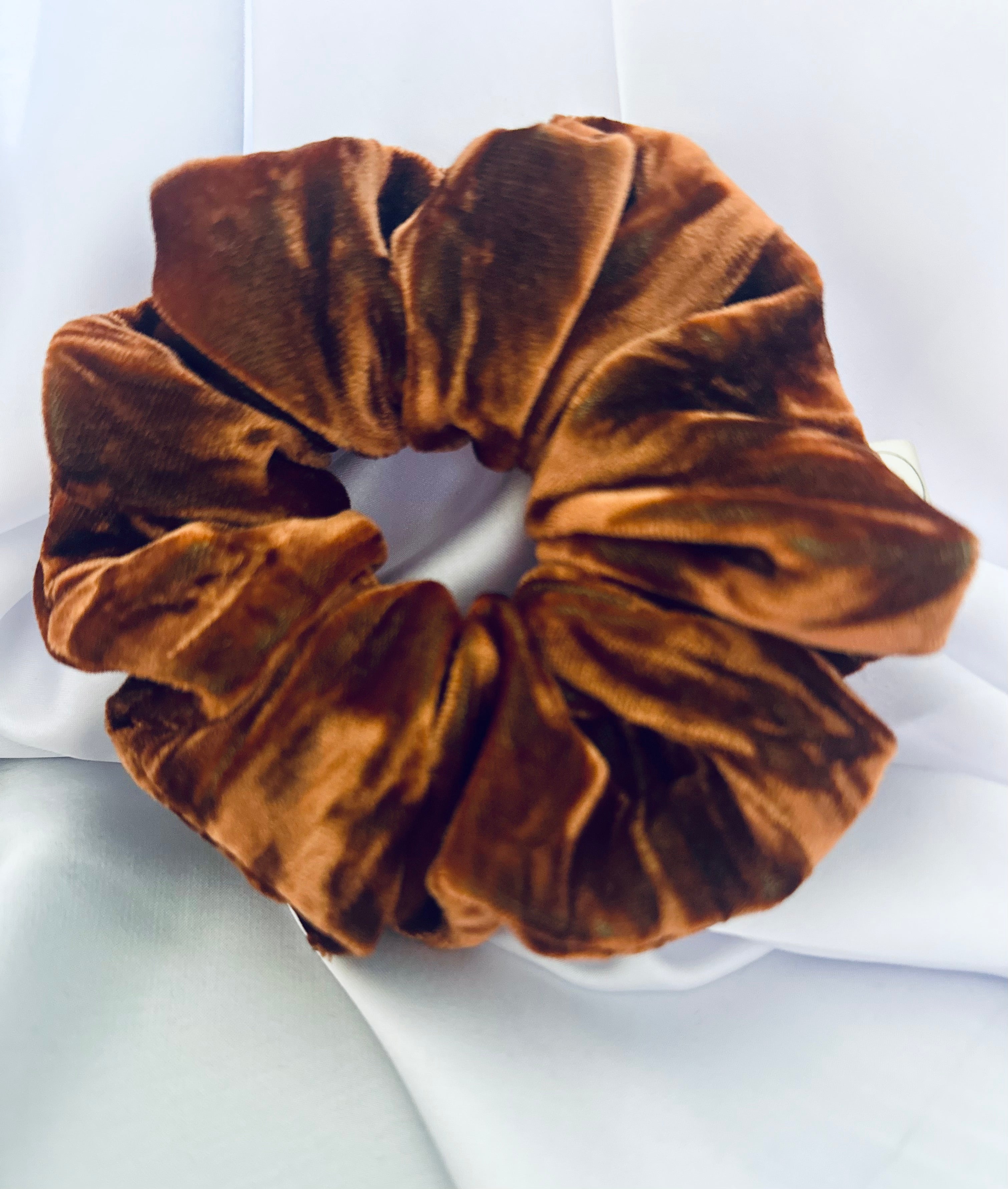 Tan crushed velvet hair scrunchie