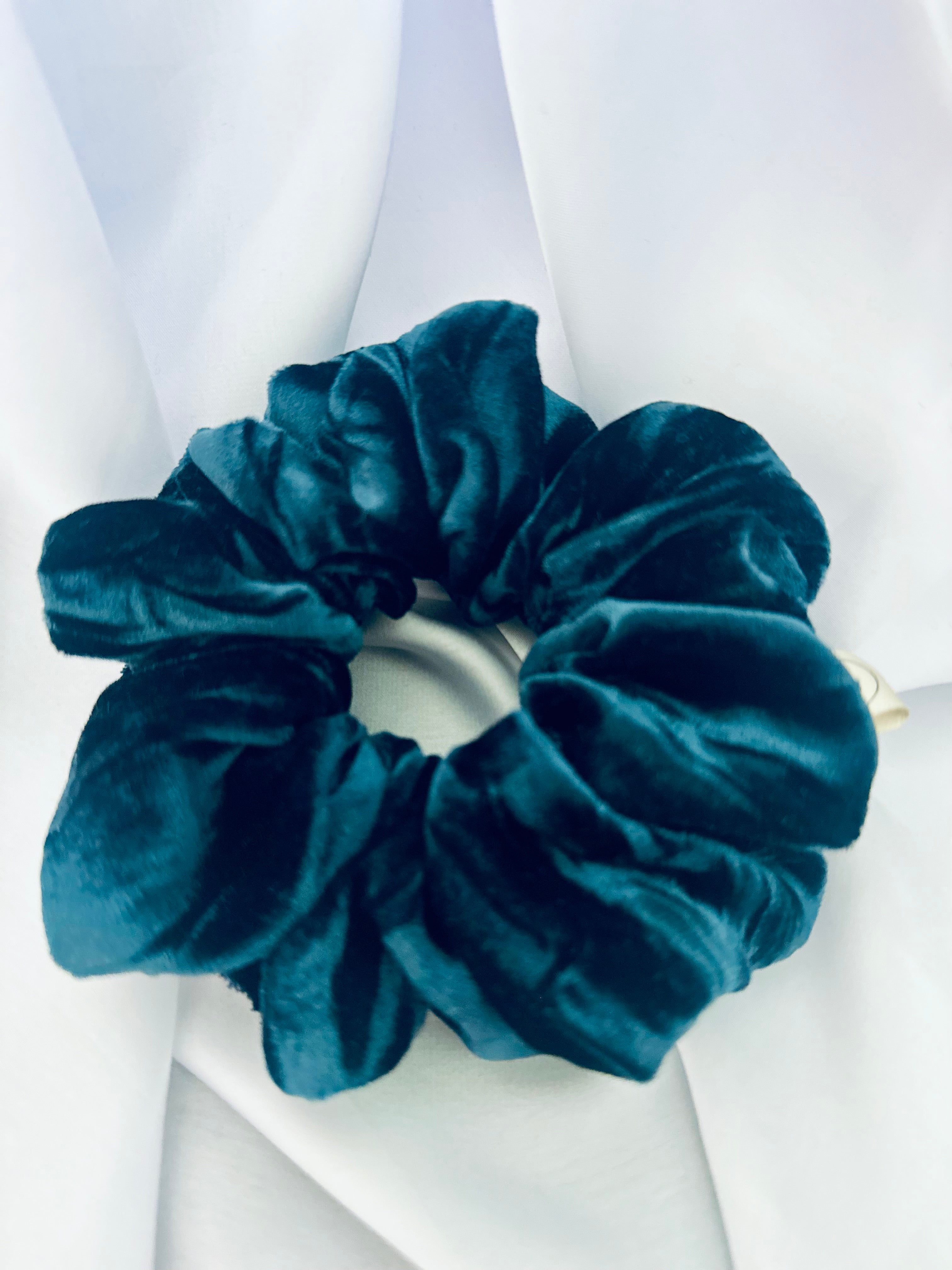 Midnight Blue crushed velvet hair scrunchie