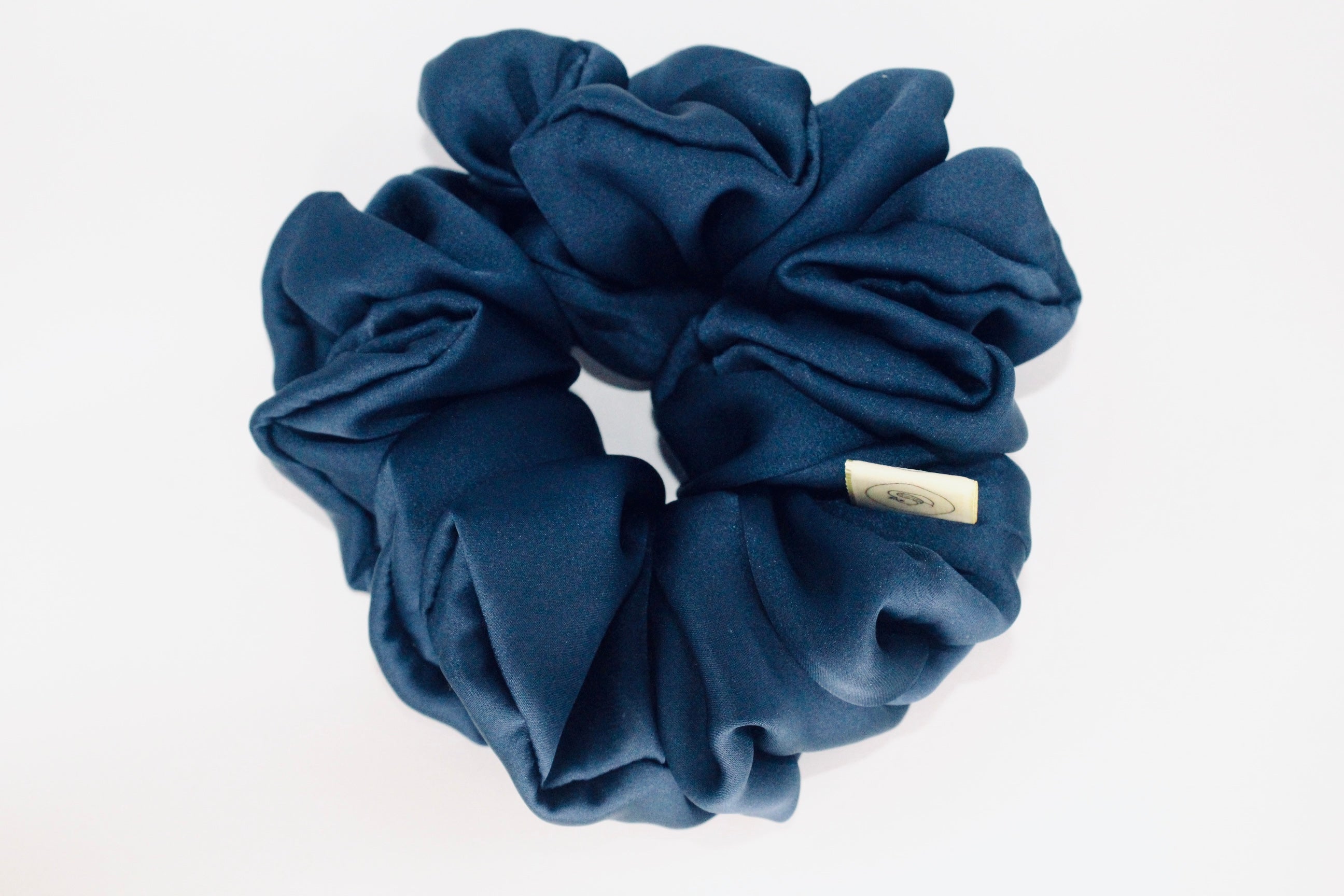 Navy Blue Satin Large Hair Scrunchie