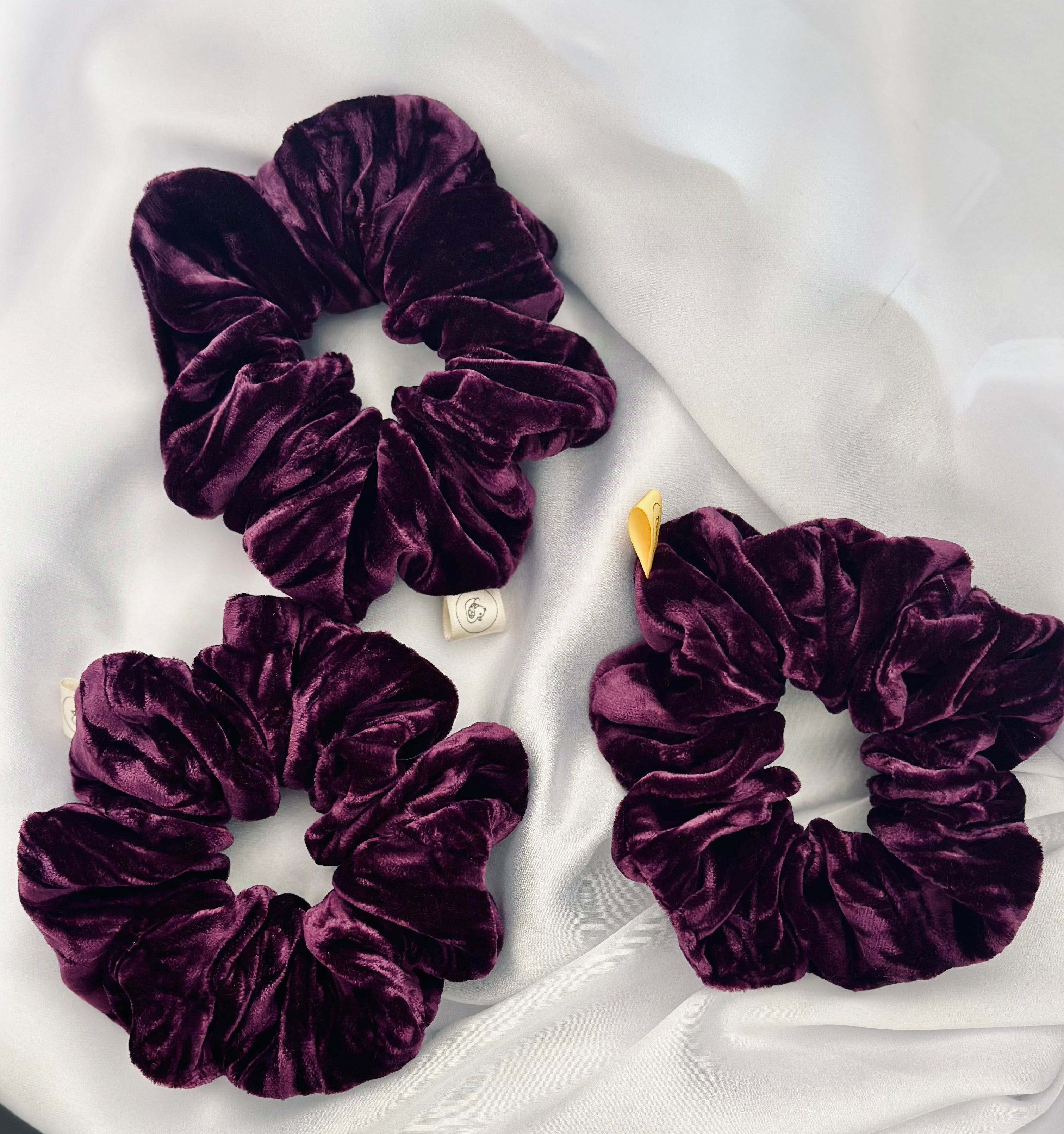 Purple crushed velvet hair scrunchie