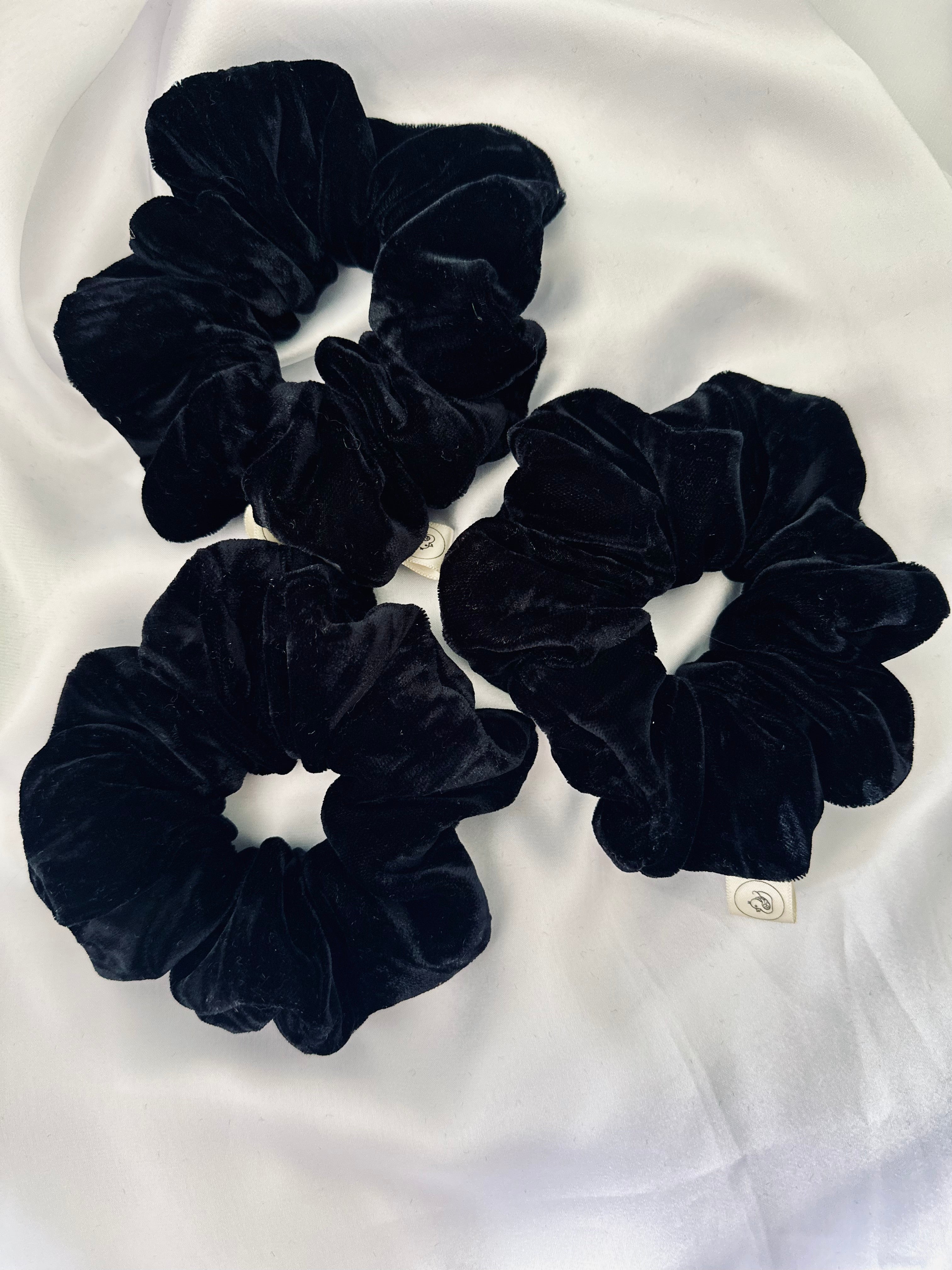 Black crushed velvet hair scrunchie