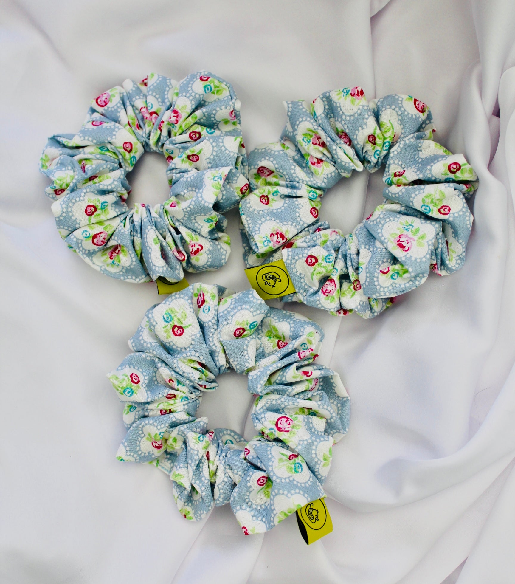 Blue floral hair scrunchie