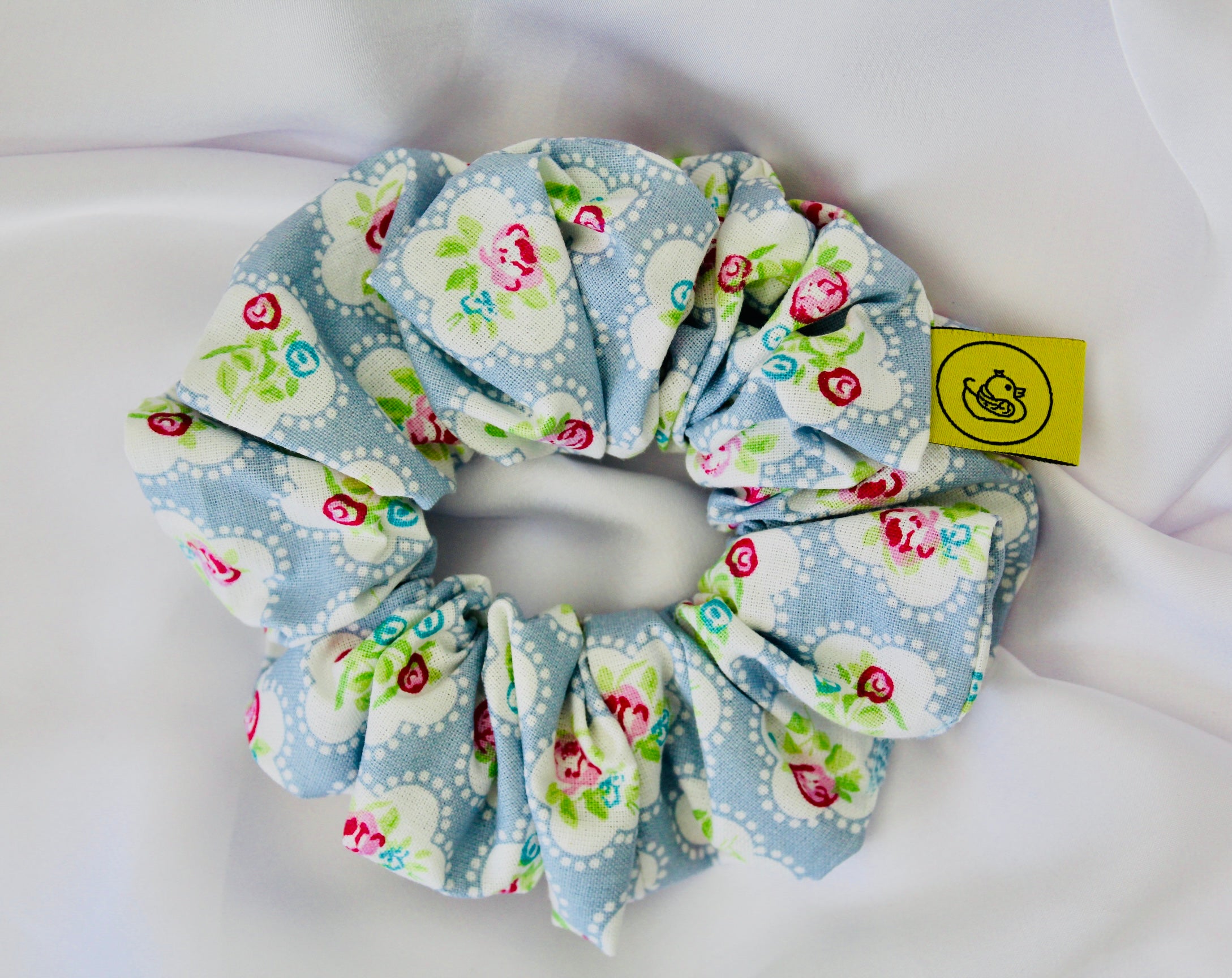 Blue floral hair scrunchie
