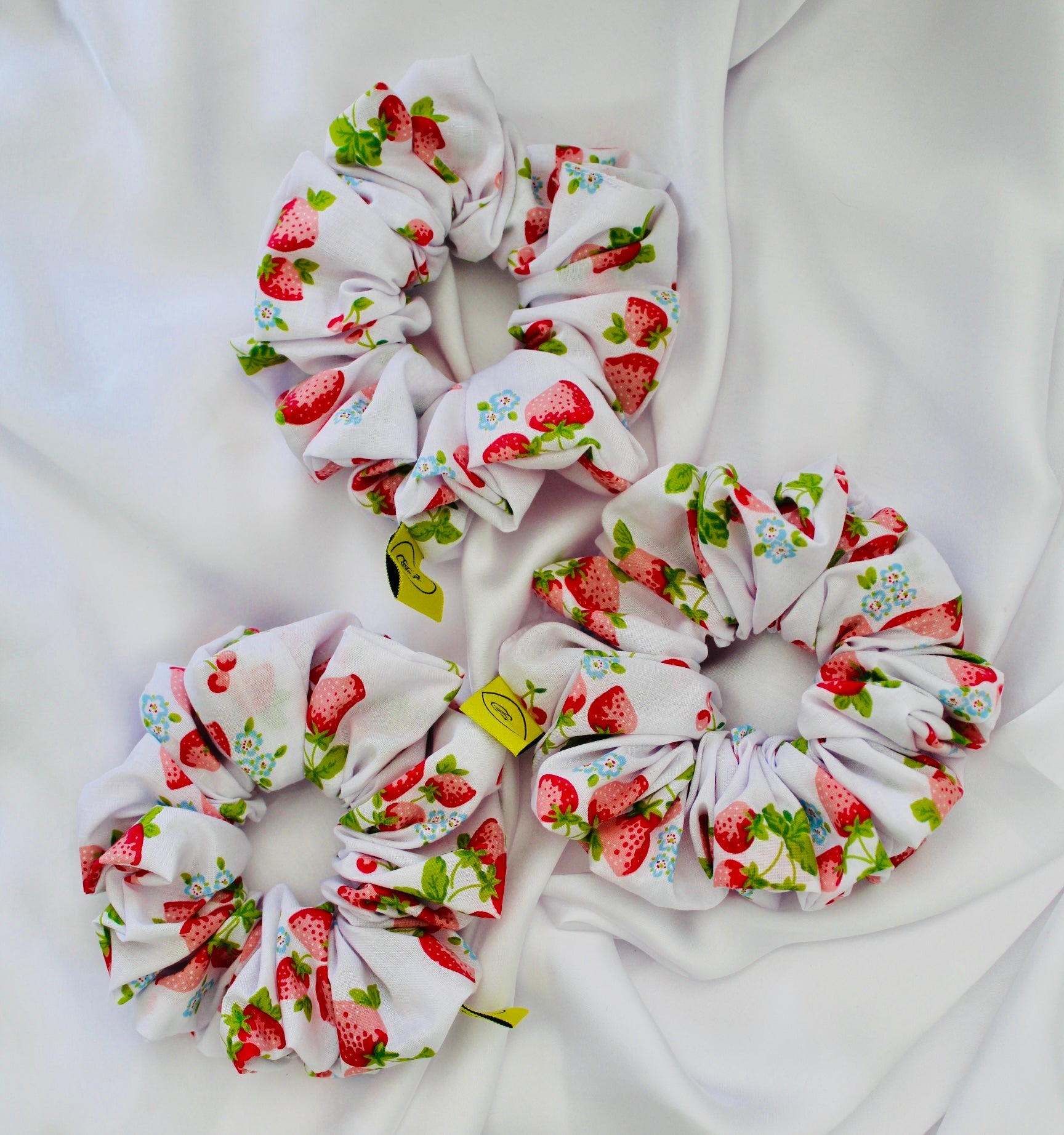 White red Strawberry cotton handmade hair scrunchie