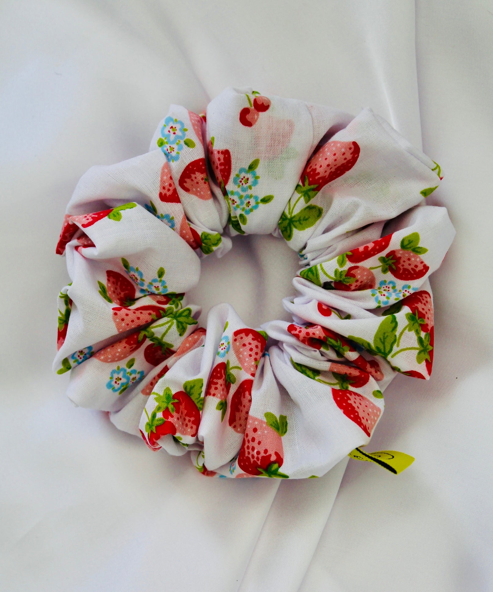 White red Strawberry cotton handmade hair scrunchie