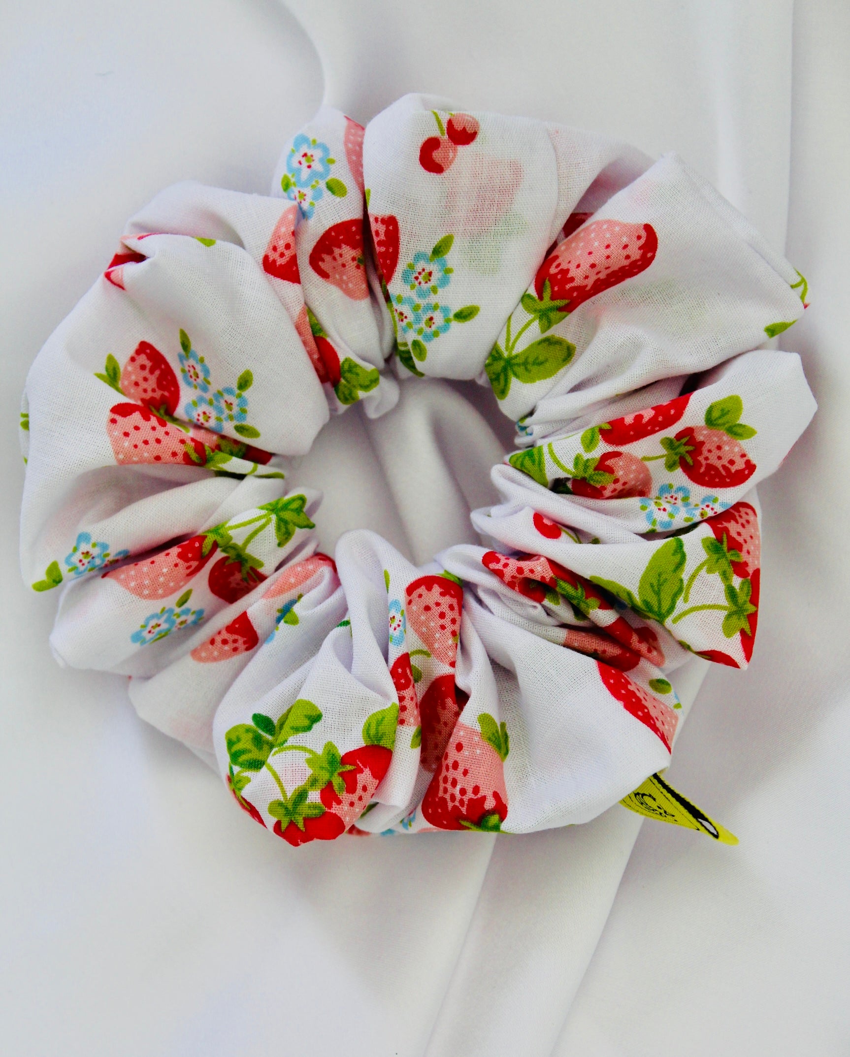 White red Strawberry cotton handmade hair scrunchie