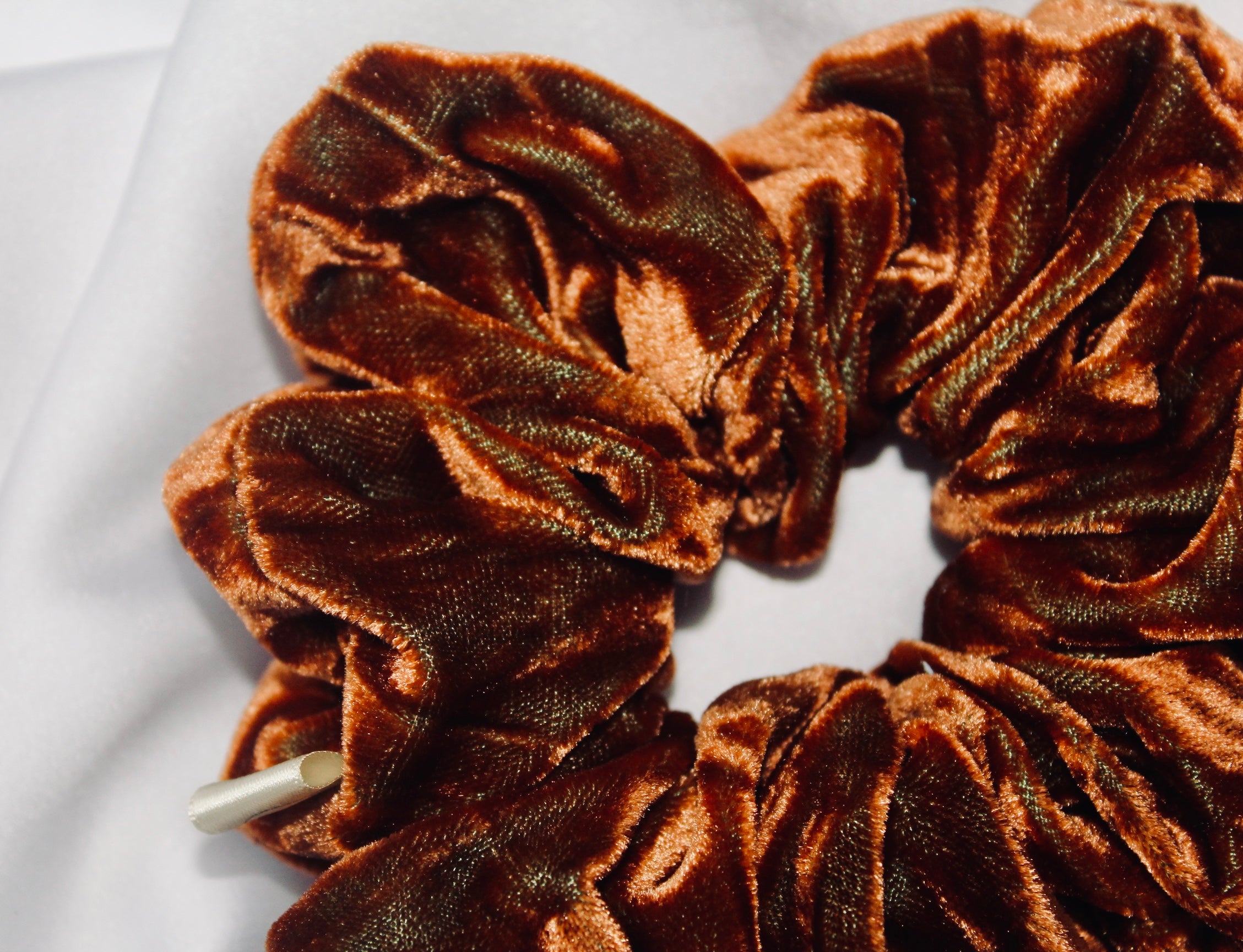 Tan crushed velvet hair scrunchie