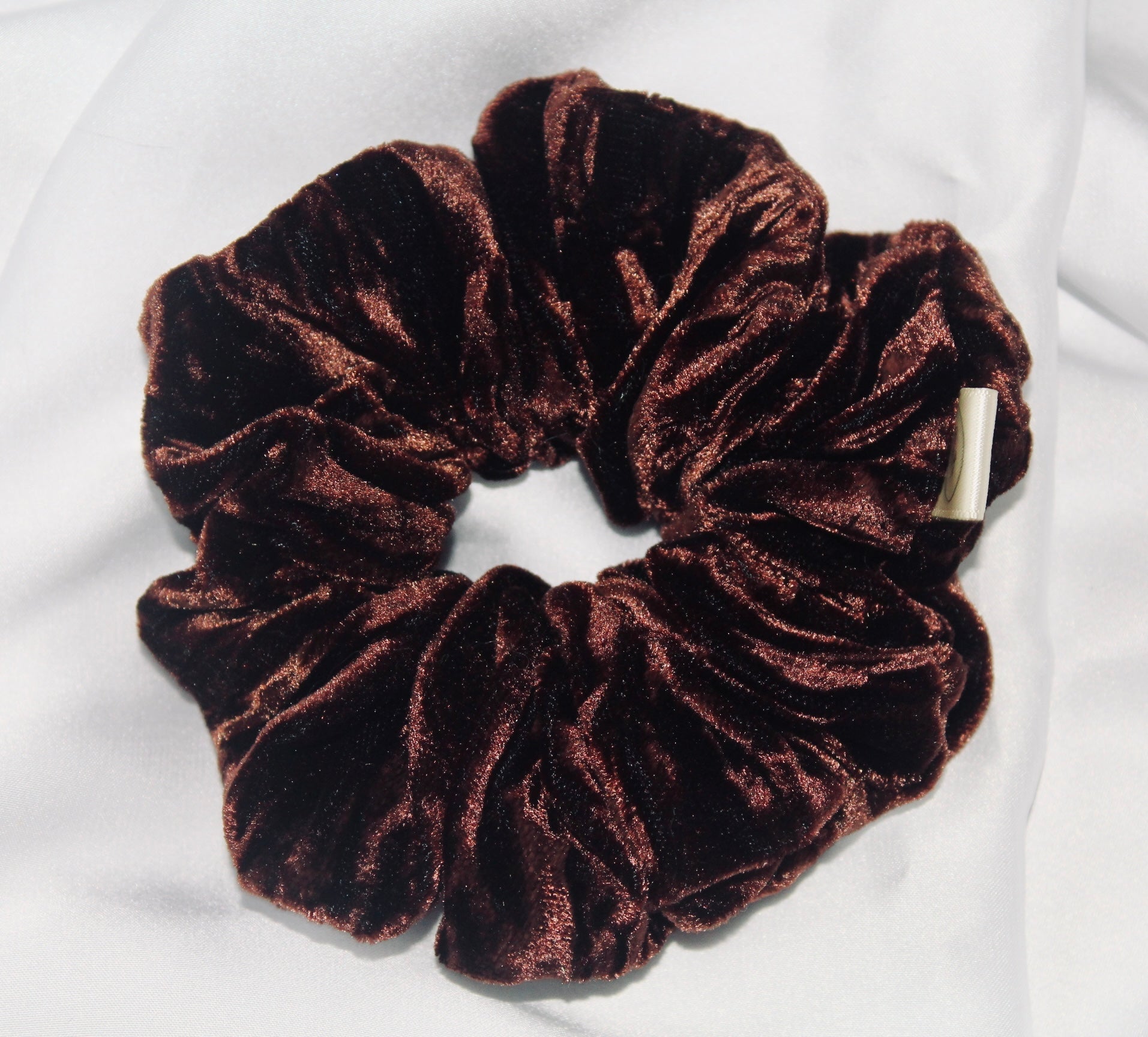 Chocolate Brown crushed velvet hair scrunchie