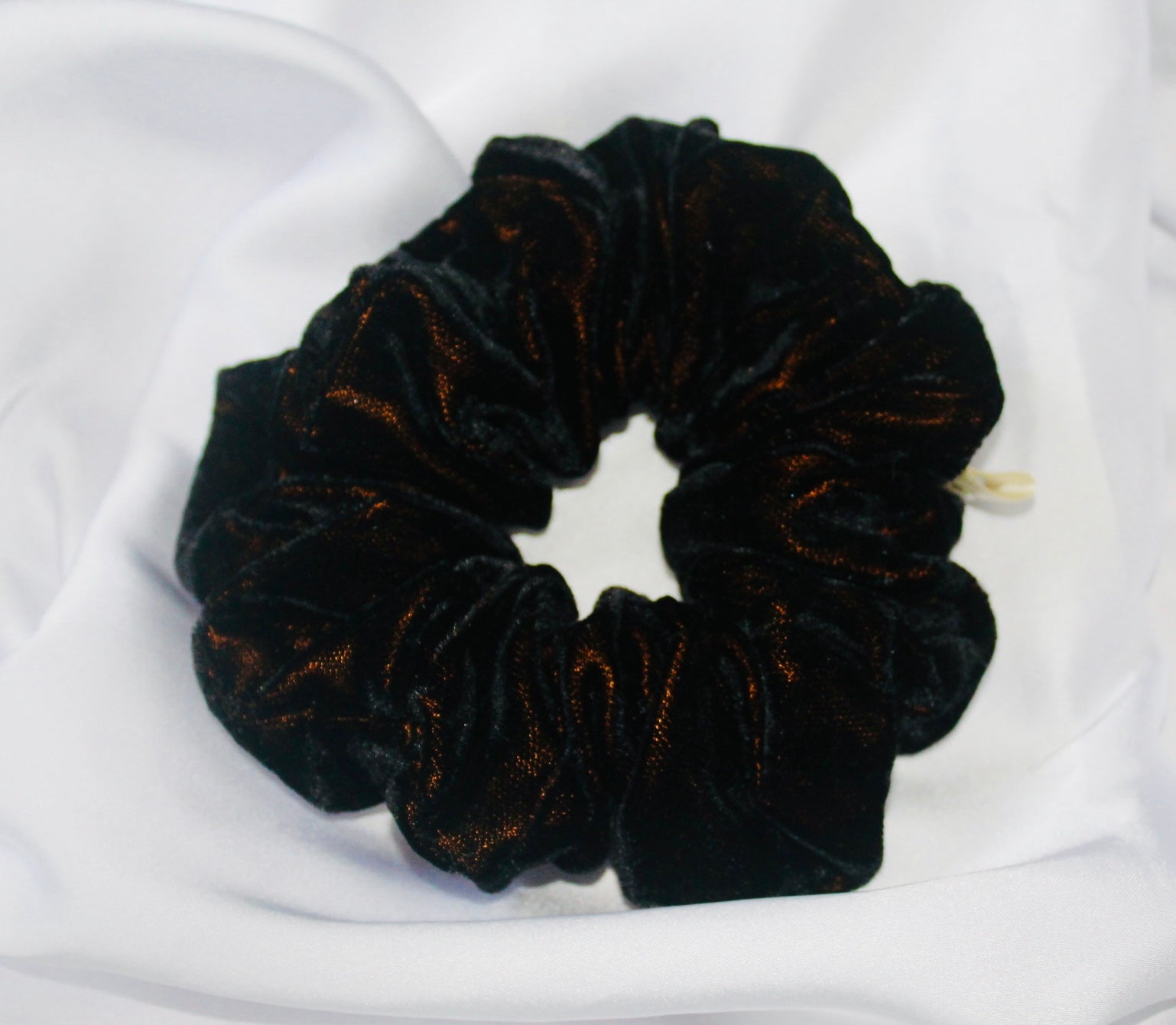 Black and Gold crushed velvet hair scrunchie