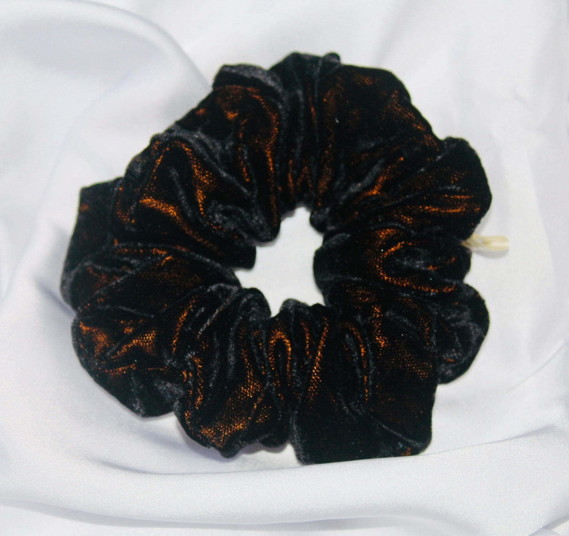 Black and Gold crushed velvet hair scrunchie