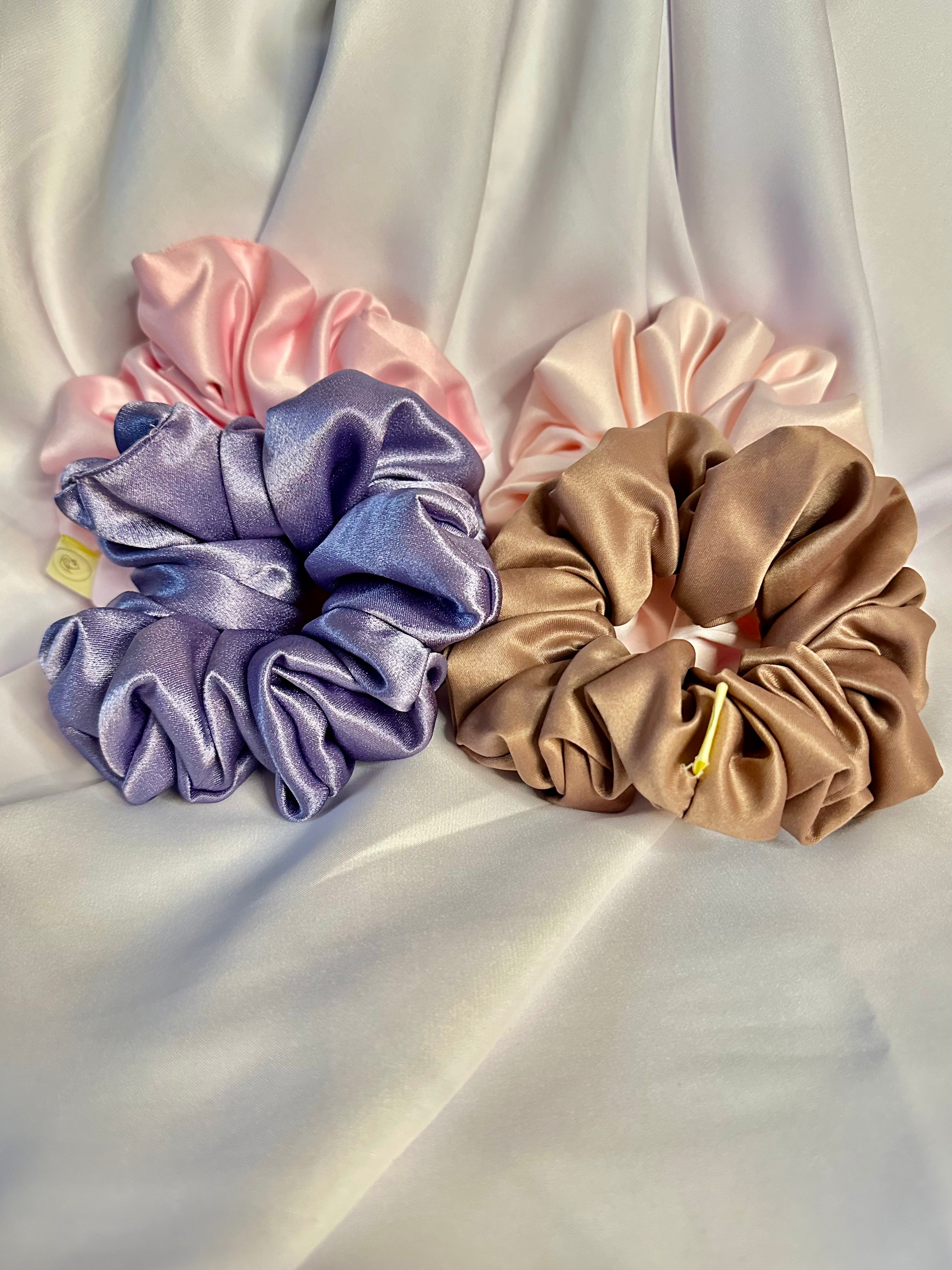 Lilac pastel metallic Satin hair scrunchie