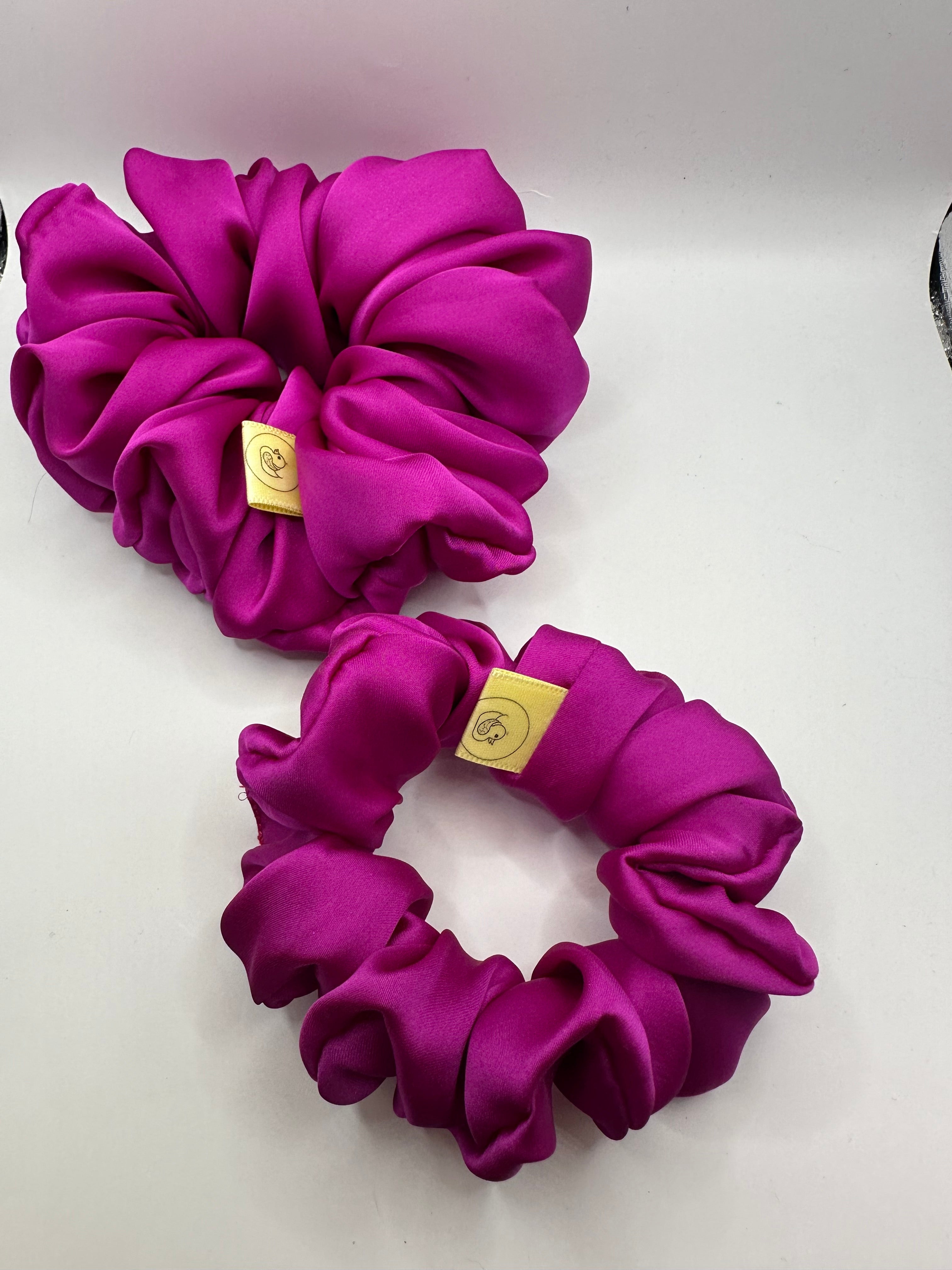 Fuscia Pink Purple Luxury satin hair scrunchie