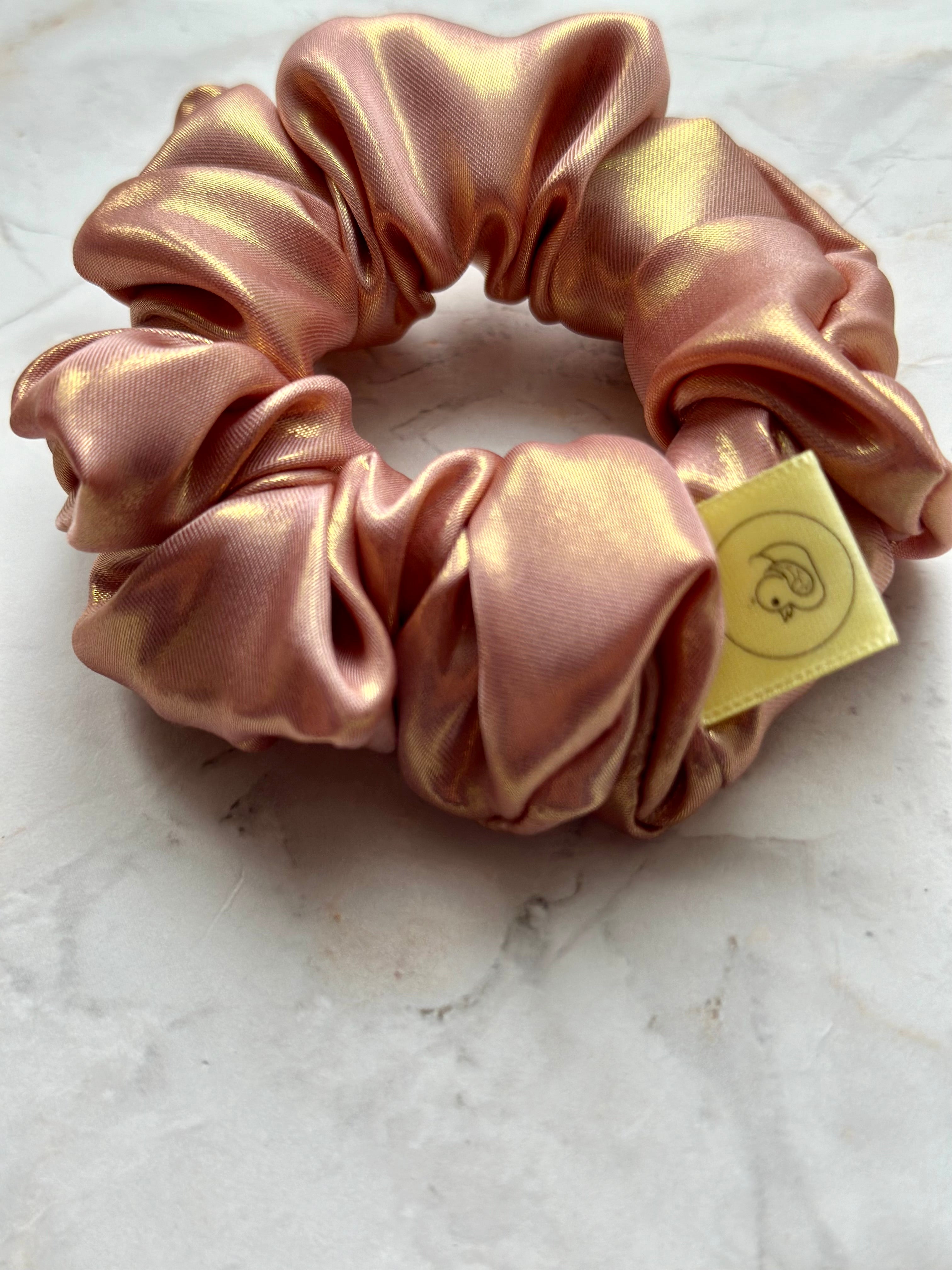 Pretty in Pink metallic Satin Regular hair scrunchie