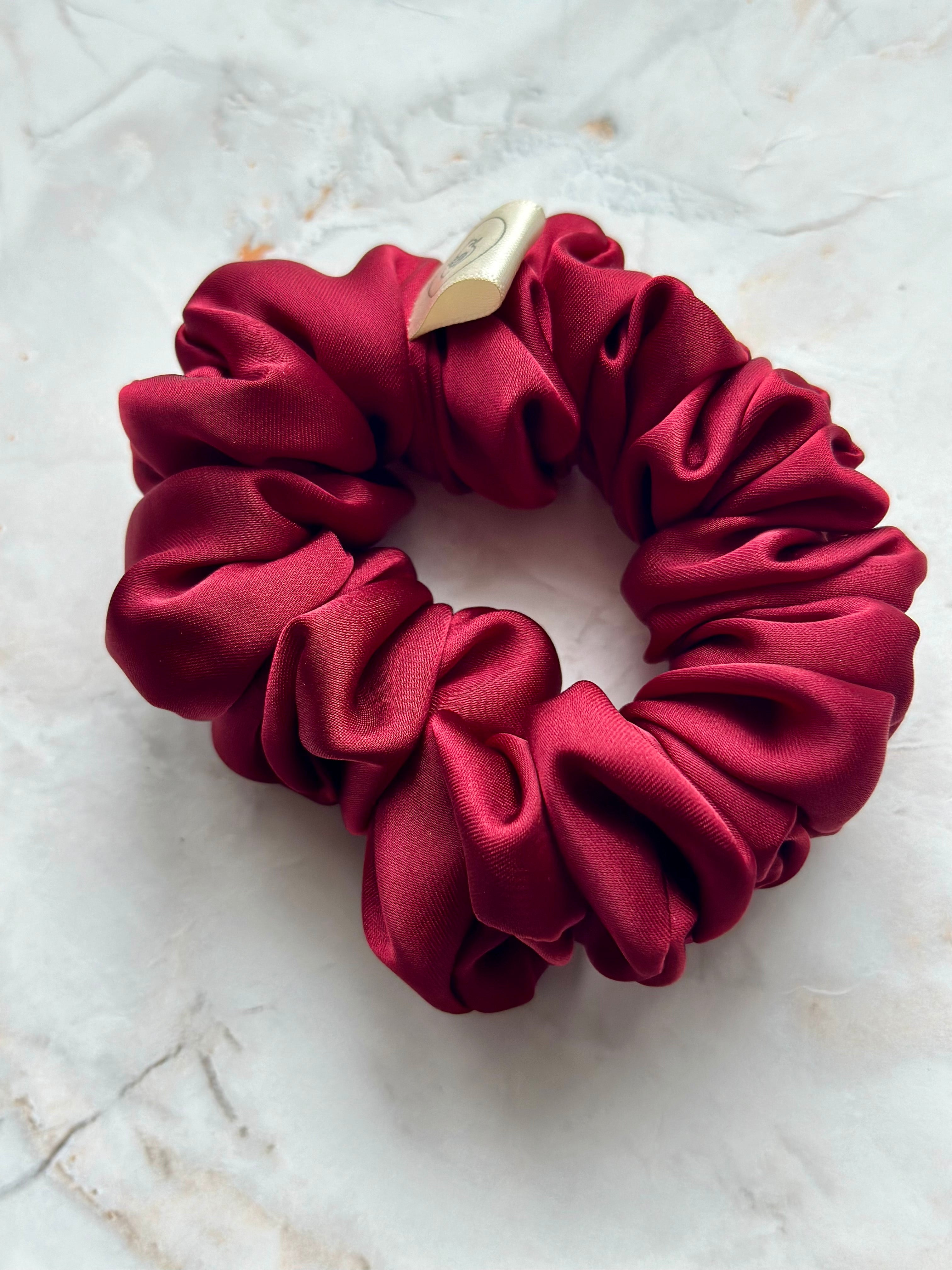 Burgandy Satin Large Hair Scrunchie