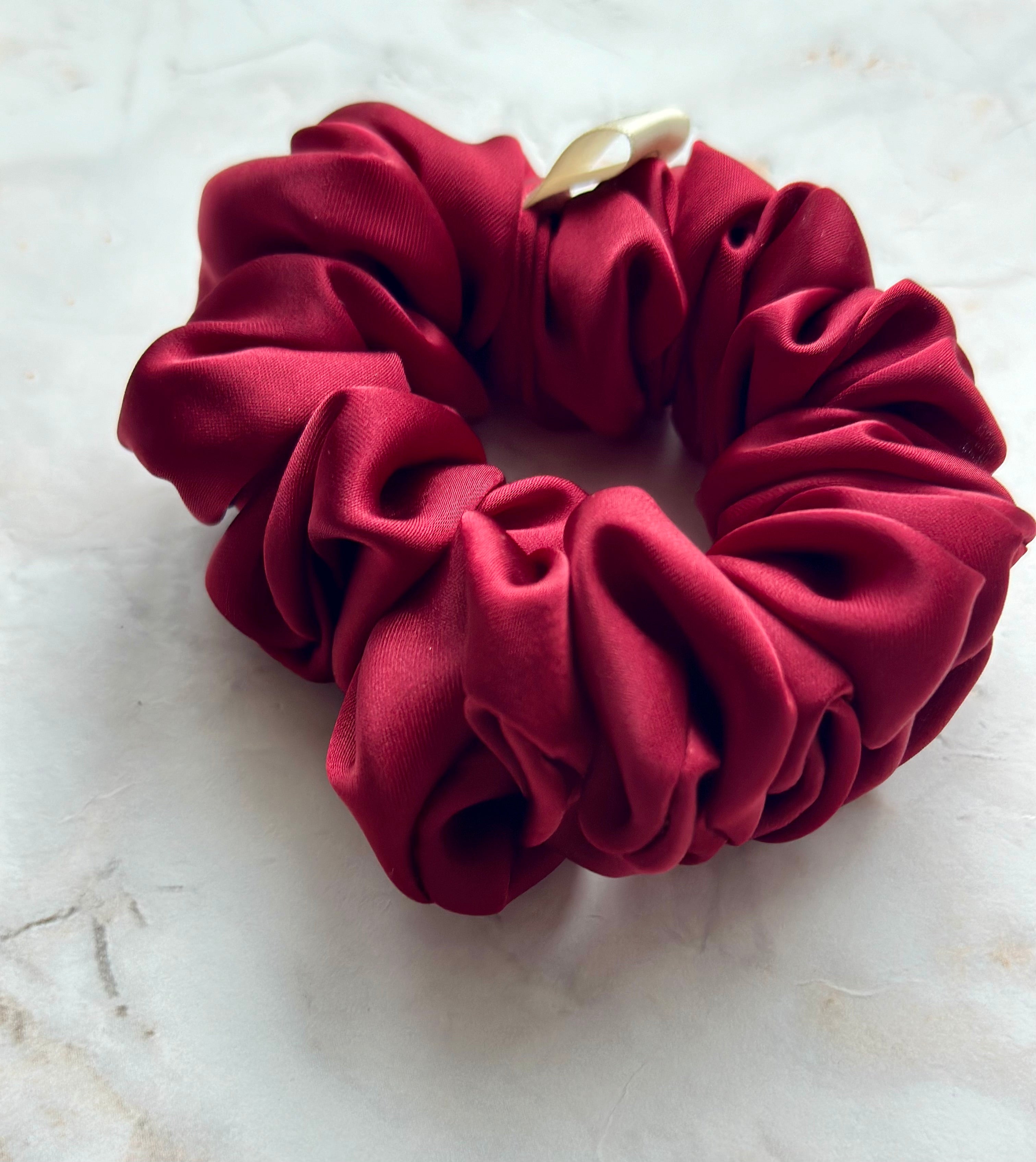 Burgandy Satin Large Hair Scrunchie
