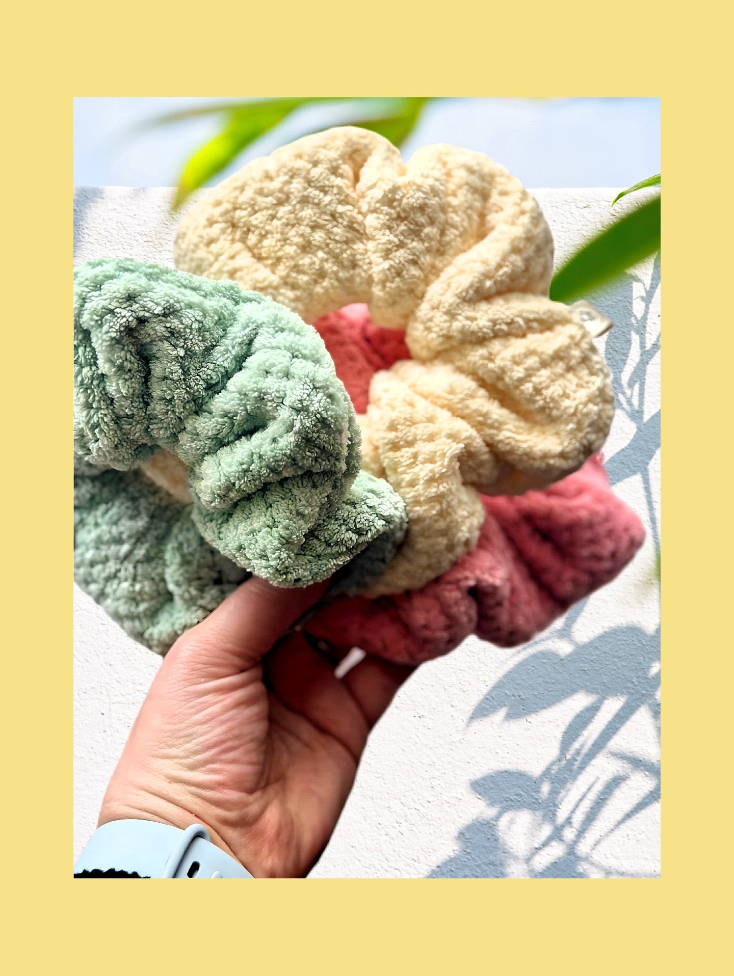 Yellow Microfibre towelling hair scrunchie