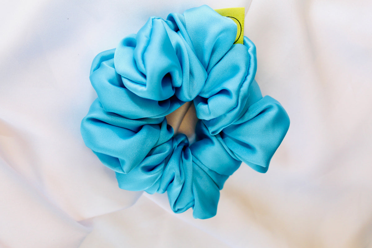 Good squish Blue Ruffled Satin Hair Scrunchie Blue Shades 100% Pure Mulberry Silk Skinny Scrunchies - Etsy main image 3