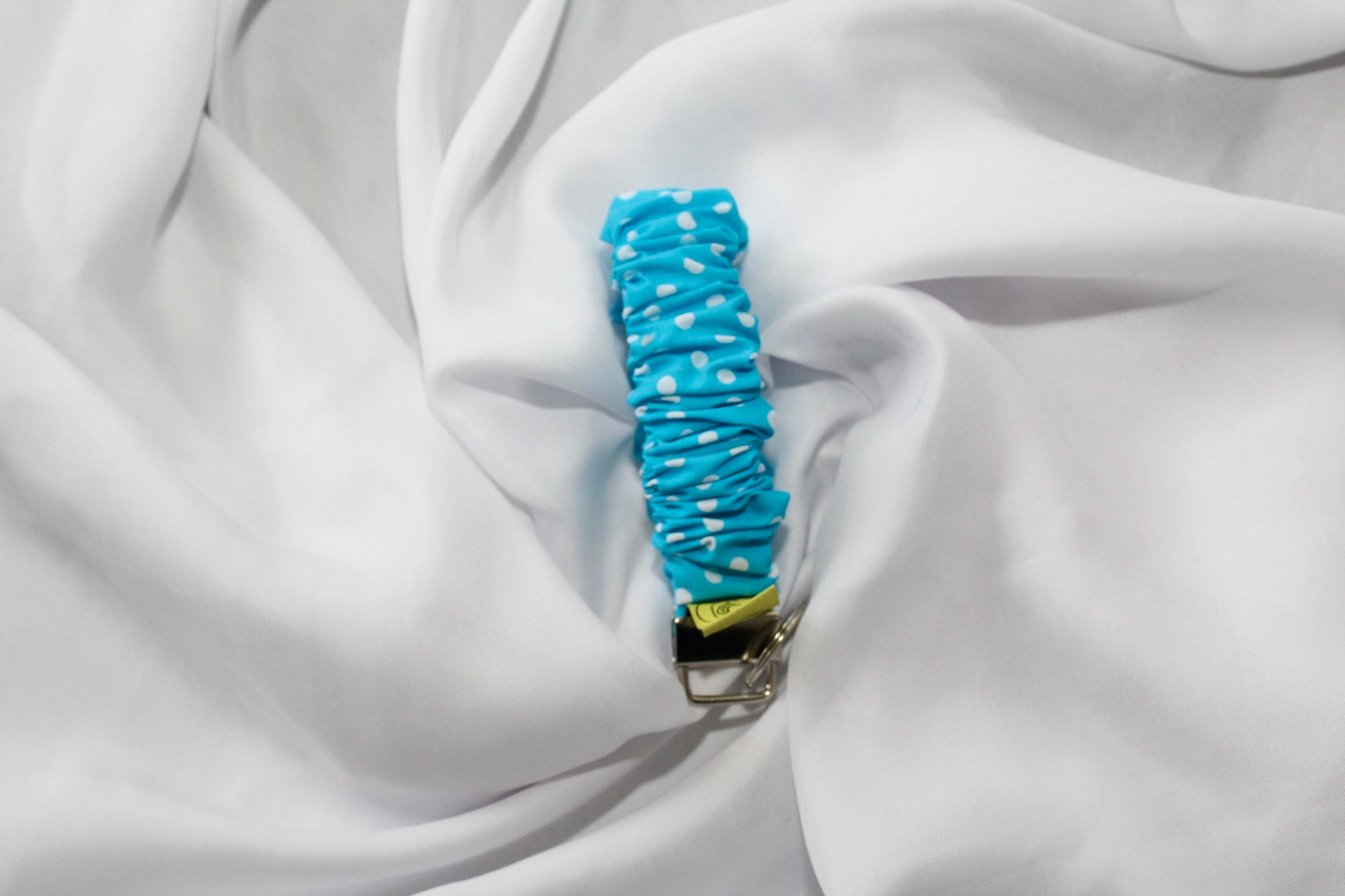 Turquoise Blue and White Polka Dot Scrunkey