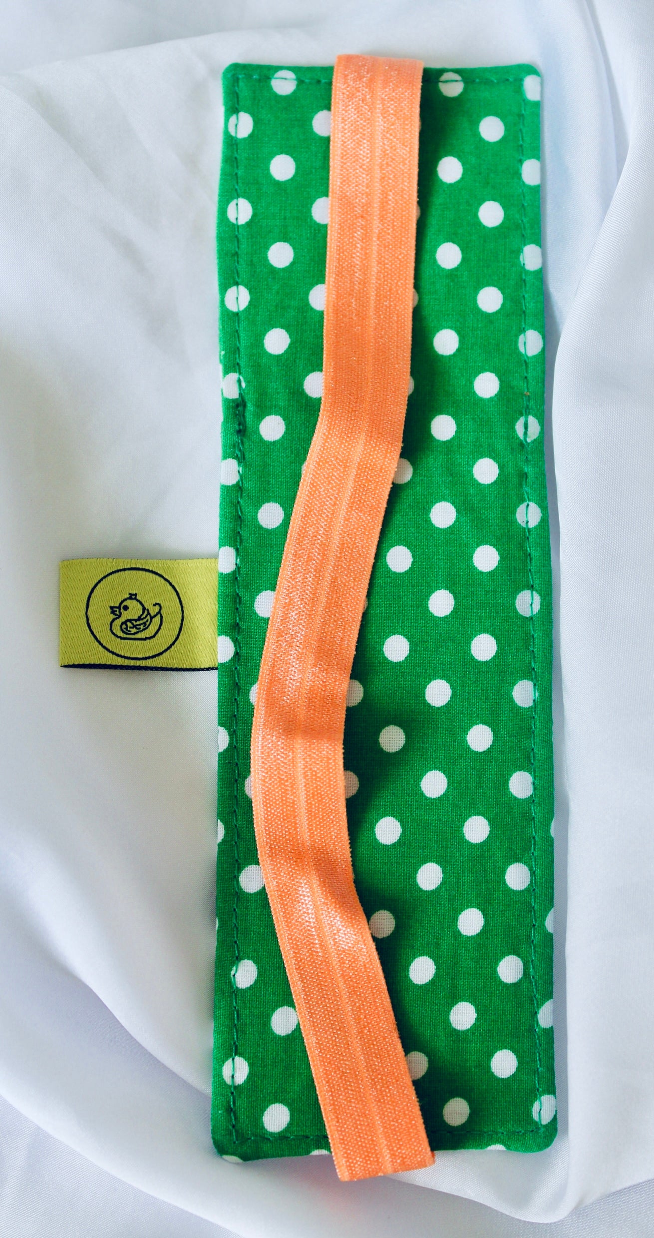 Green and White polka dot Elastic Notebook Double Pen Holder