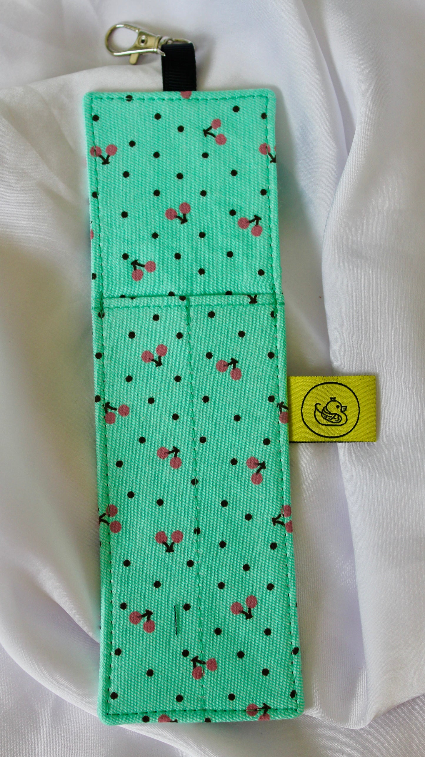 Green and black polka dot & cherries Landyard Double Pen Holder