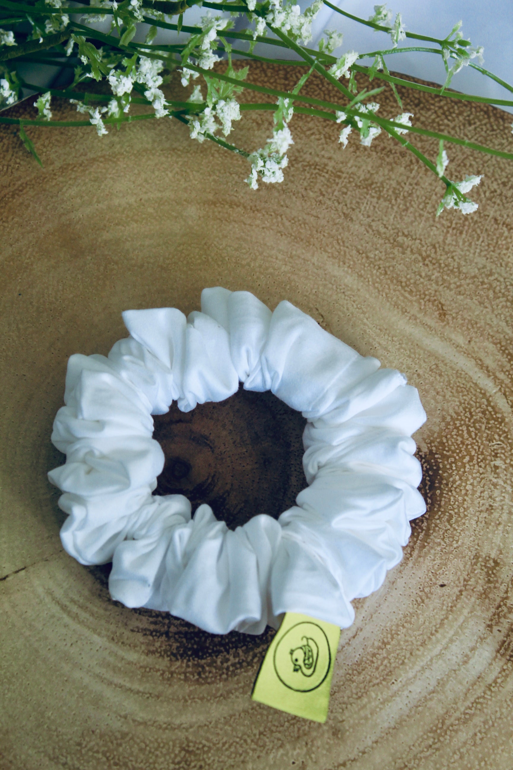 White Mini satin hair scrunchie