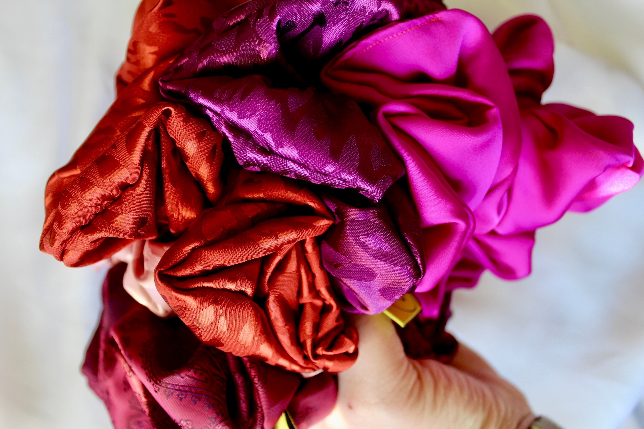 Luxurious satin hair scrunchies are perfect for any elegant hairstyle,they will hold your hair in place without pulling on your roots preventing hair loss.Making them perfect for anyone who has a sensitive scalp or chronic illness.