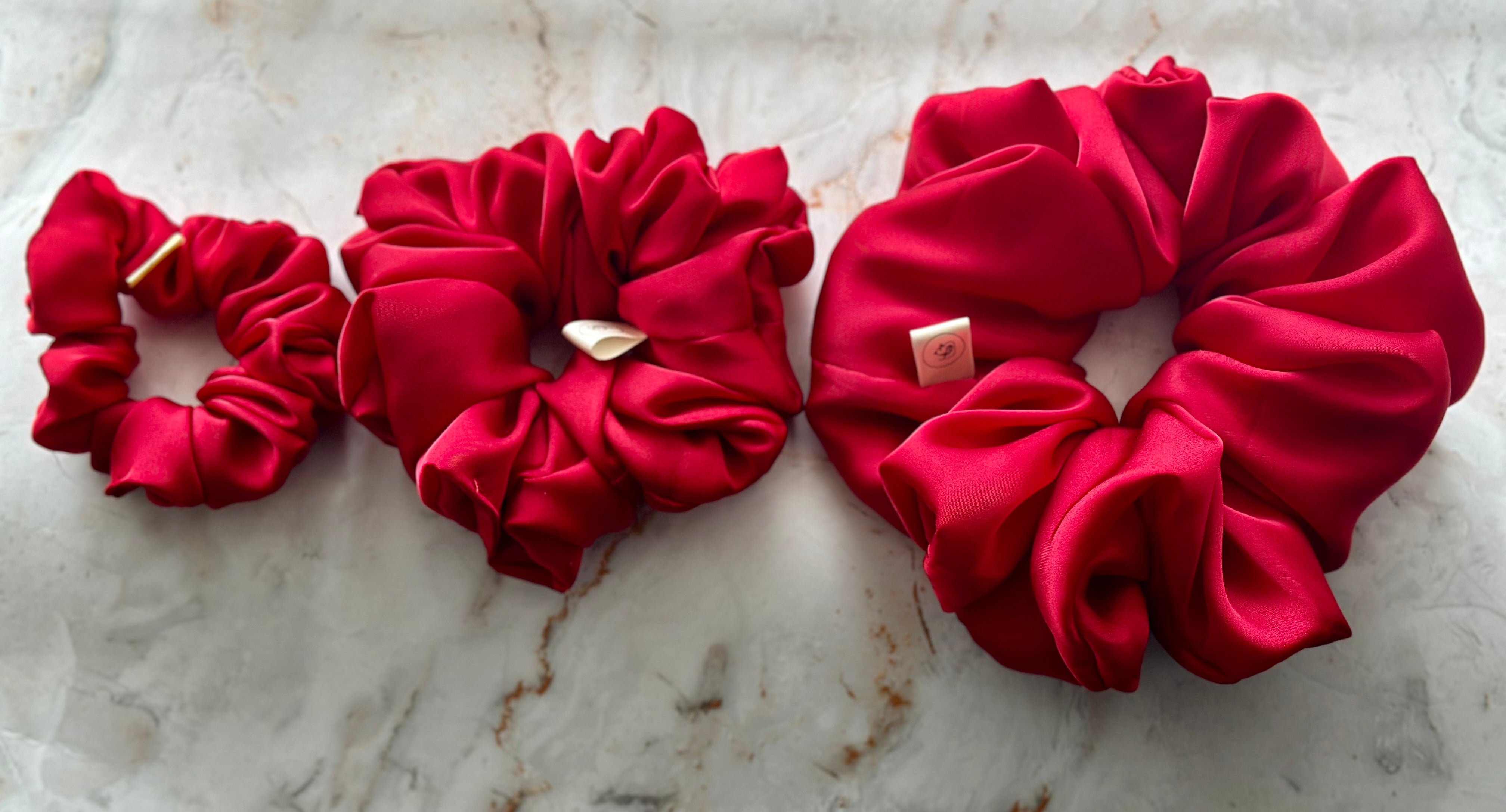 Luxurious Bright Red satin hair scrunchie