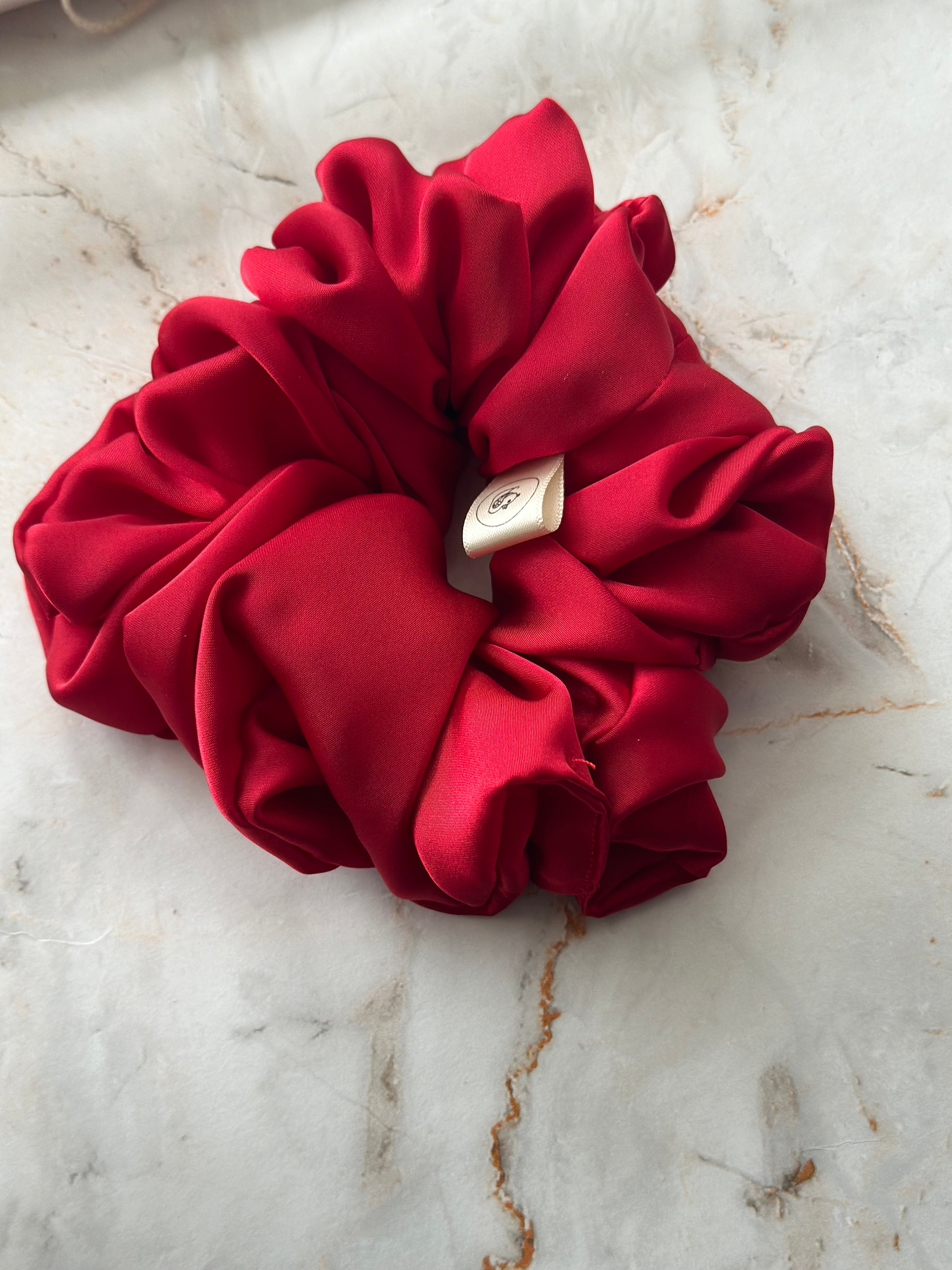 Luxurious Bright Red satin hair scrunchie