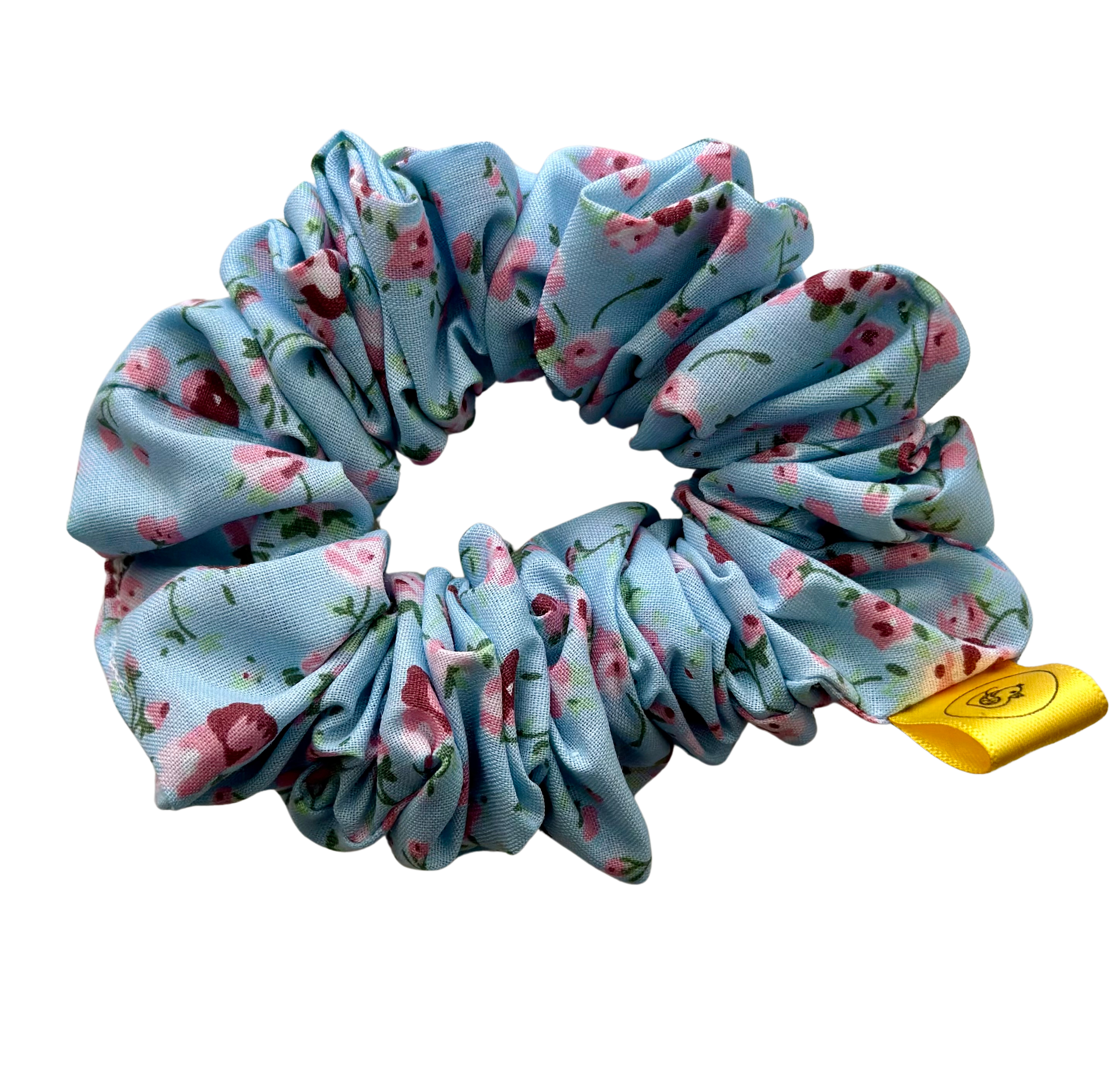 Light blue and pink floral Hair Scrunchie