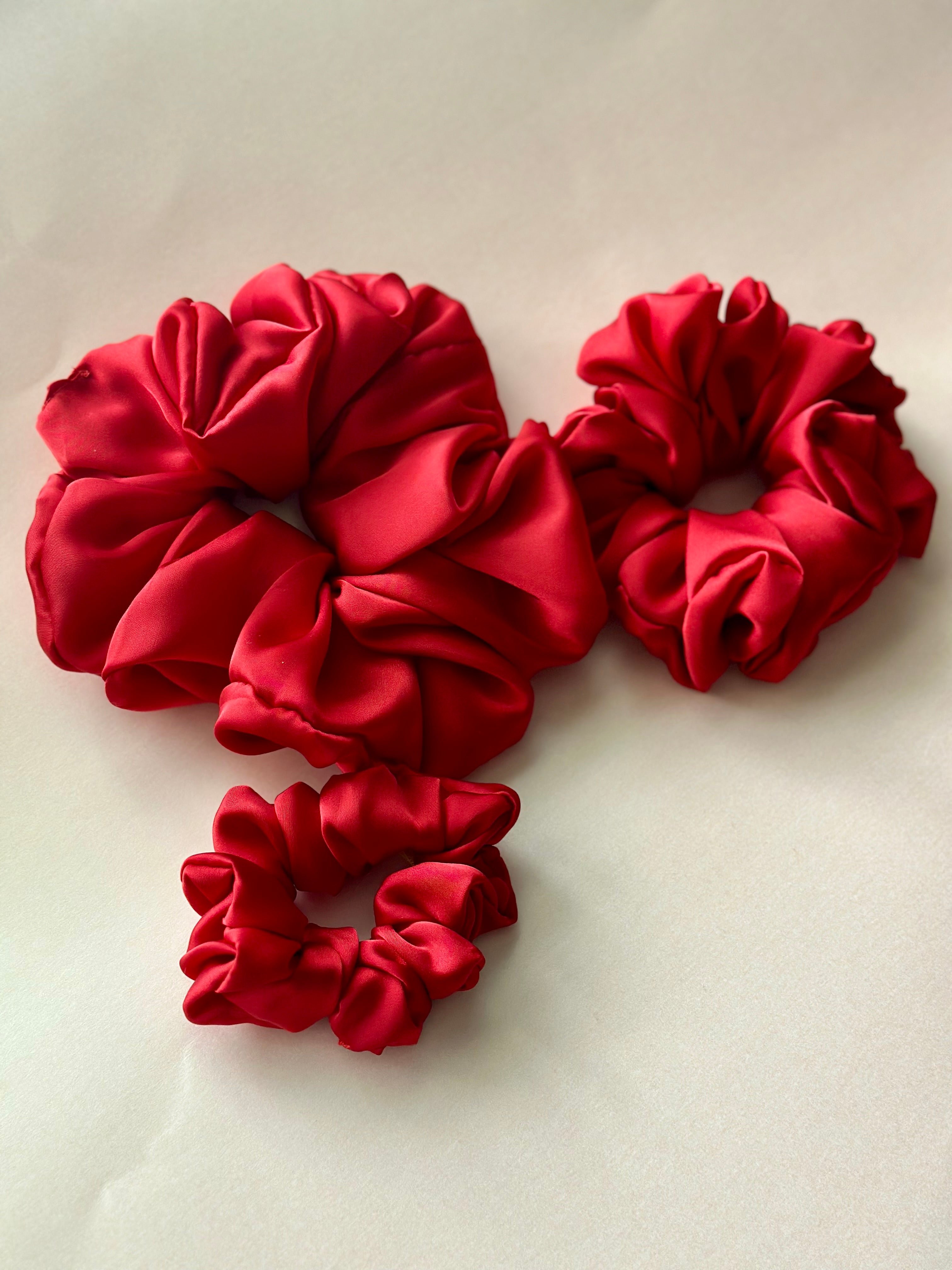 Luxurious Bright Red satin hair scrunchie