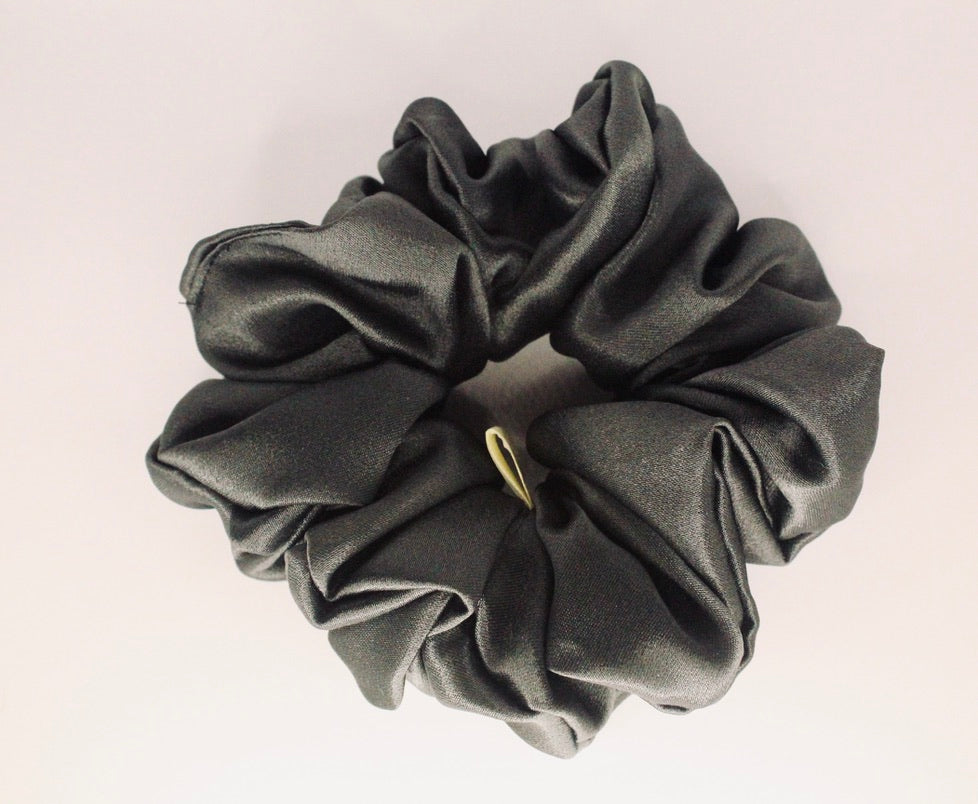 Luxury Gunmetal dark Grey Satin Hair scrunchie