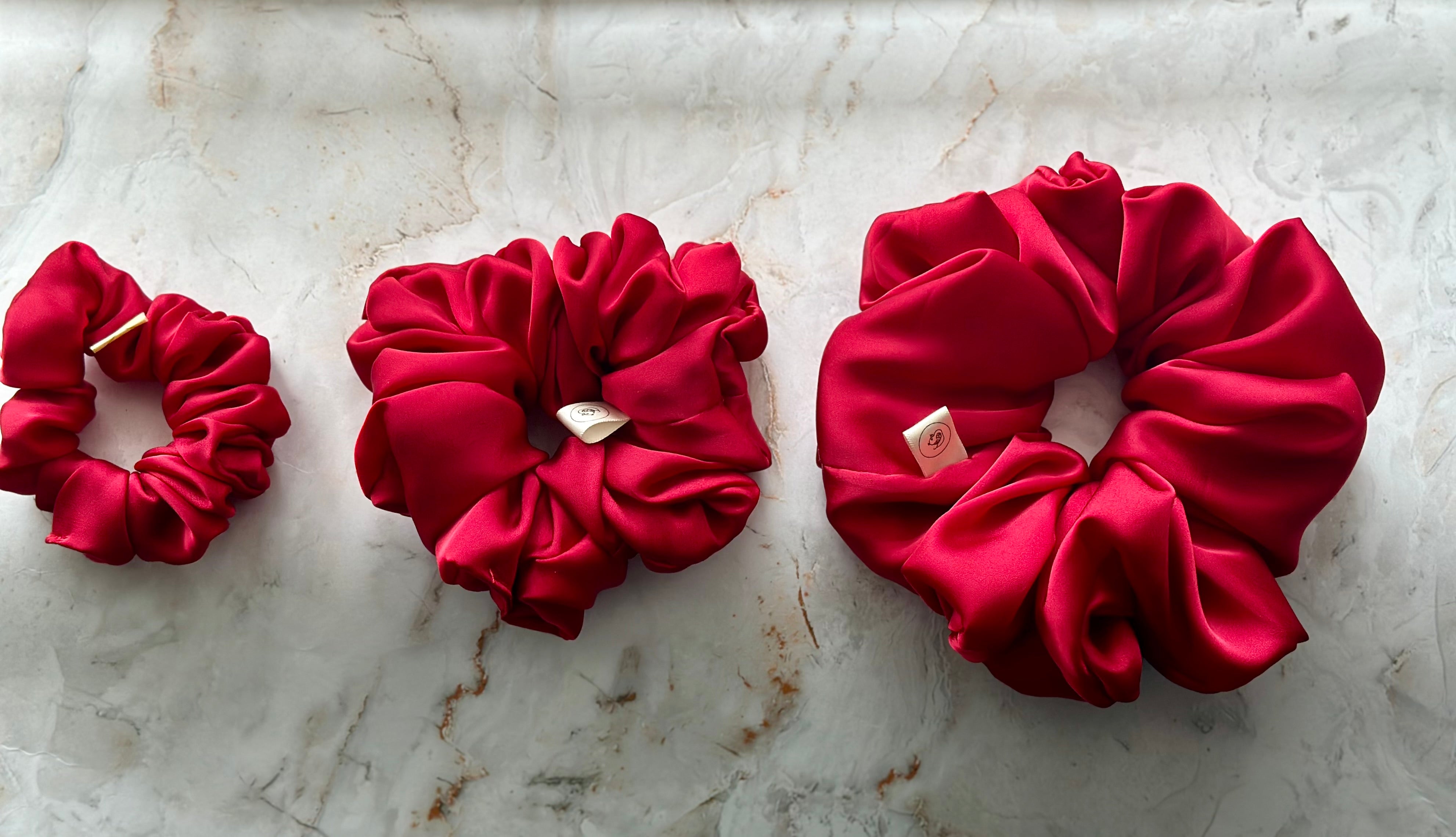 Luxurious Bright Red satin hair scrunchie