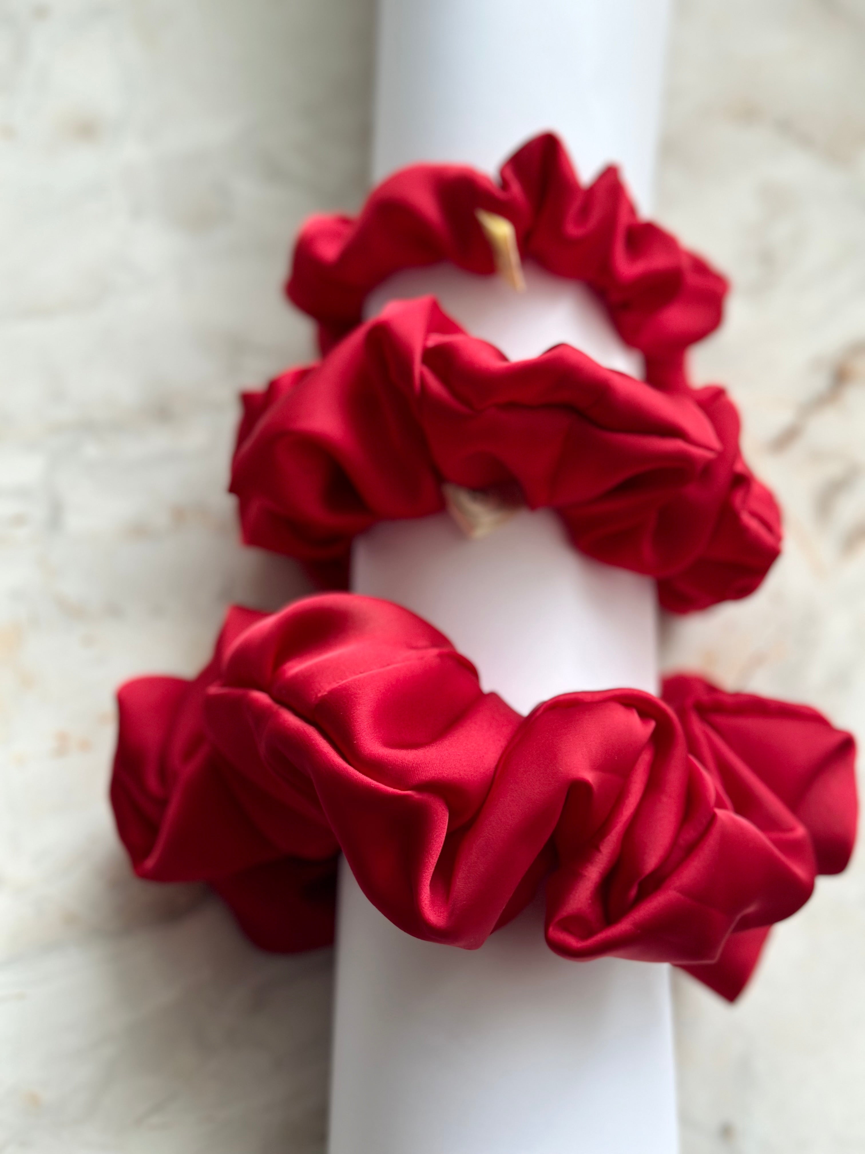 Luxurious Bright Red satin hair scrunchie