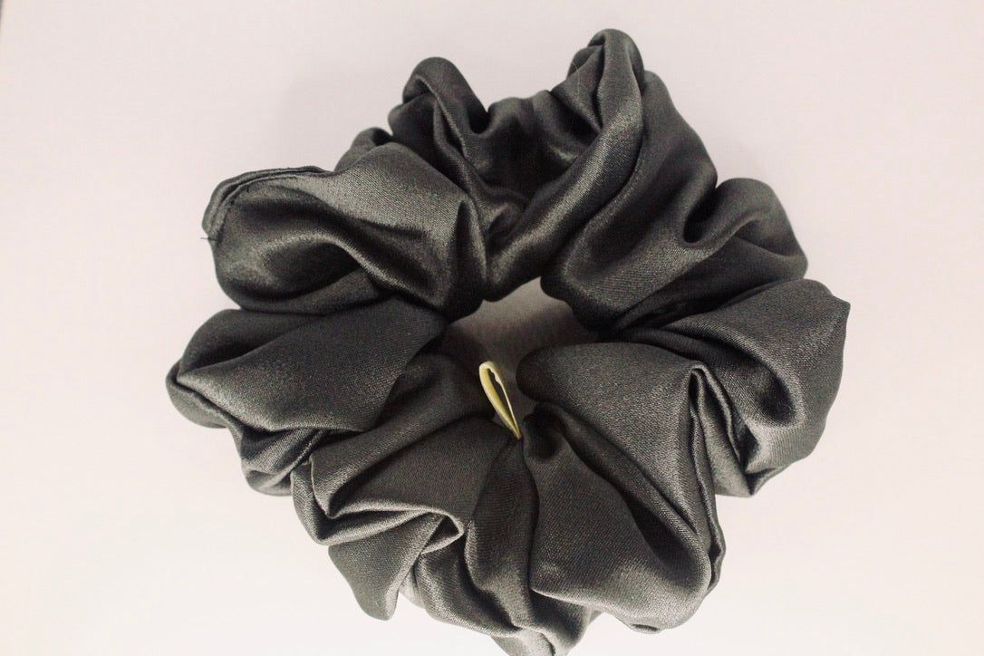 Luxury Gunmetal dark Grey Satin Hair scrunchie