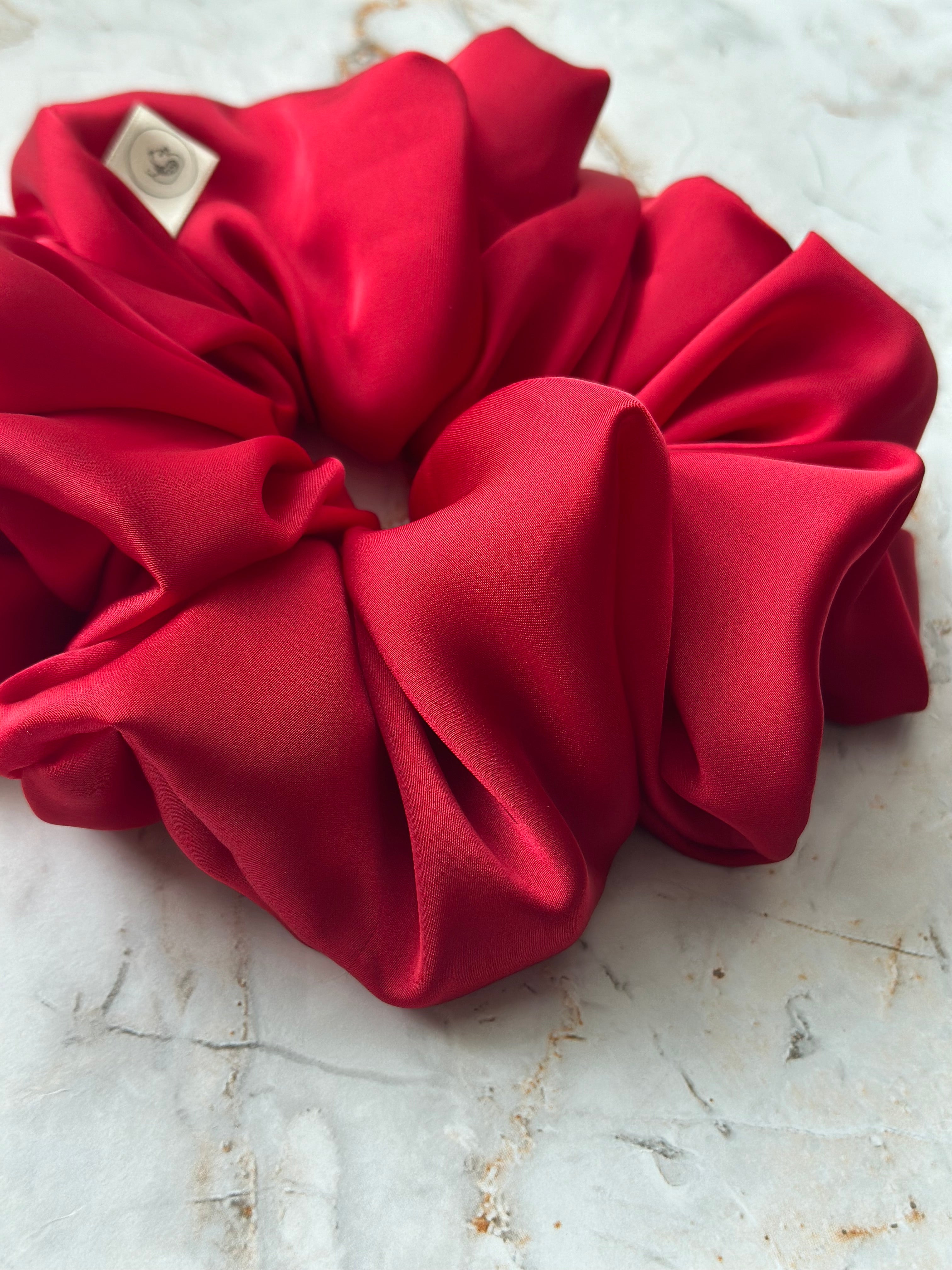 Bright Red Satin Large Hair Scrunchie