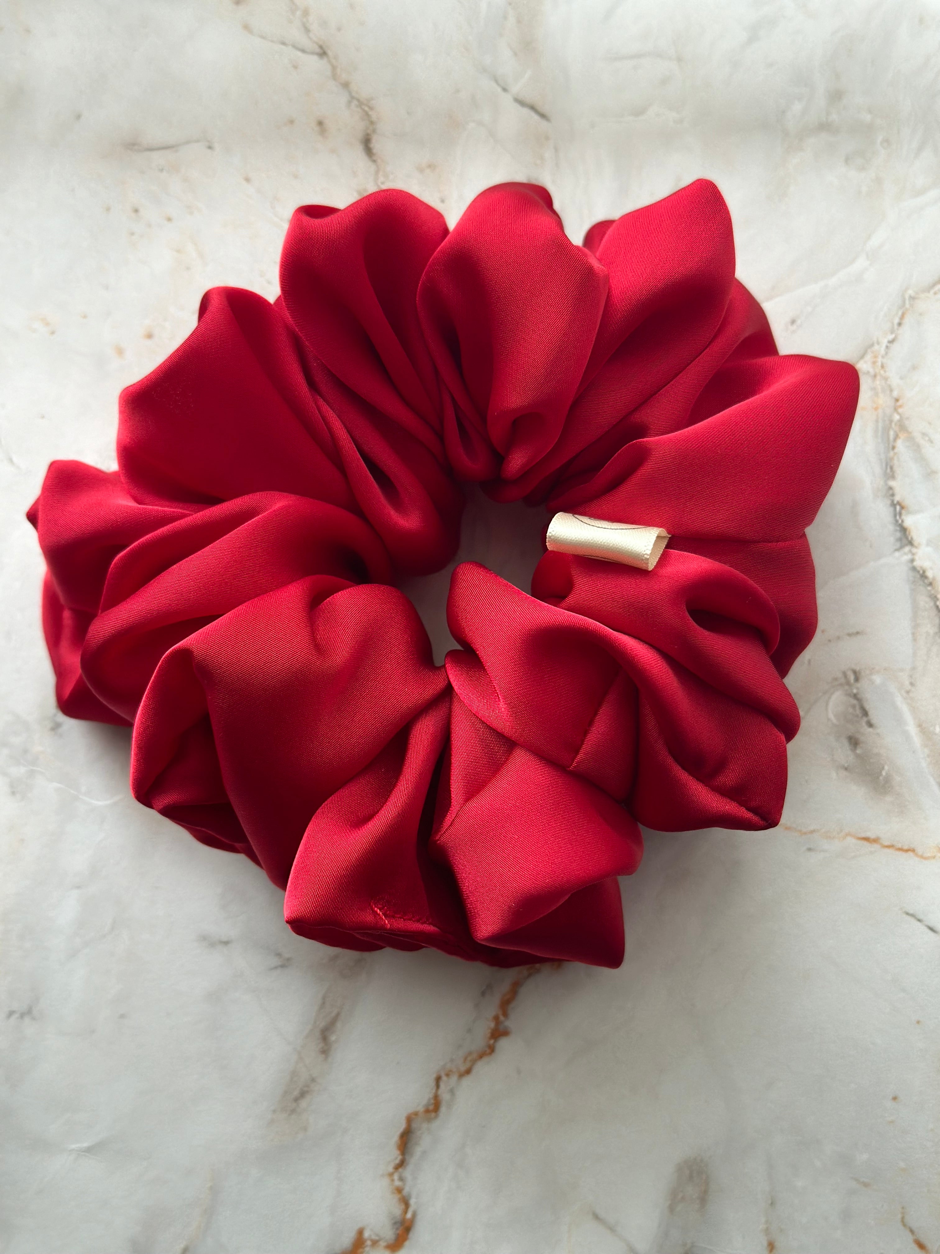 Bright Red Satin Large Hair Scrunchie