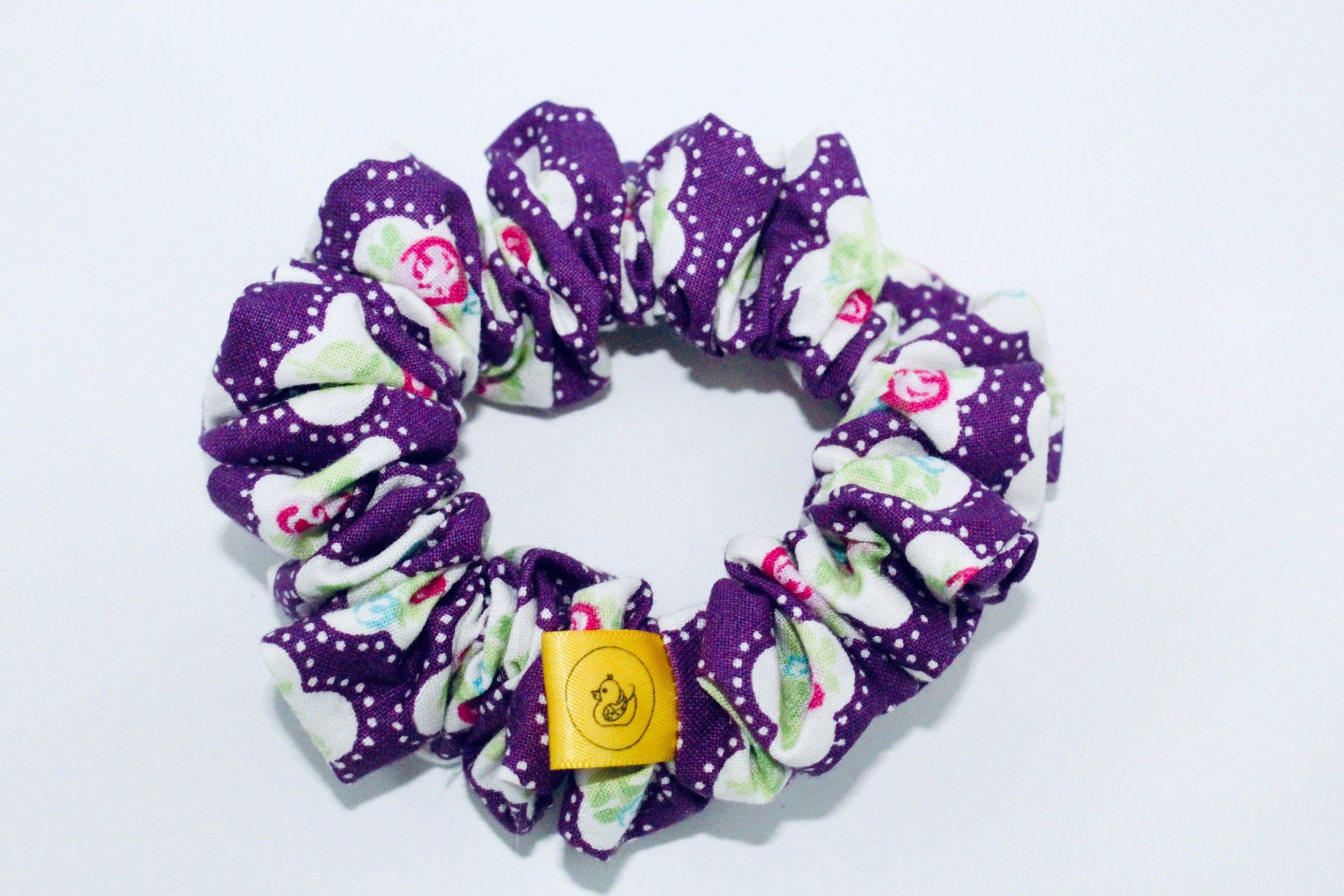 Purple floral hair scrunchie