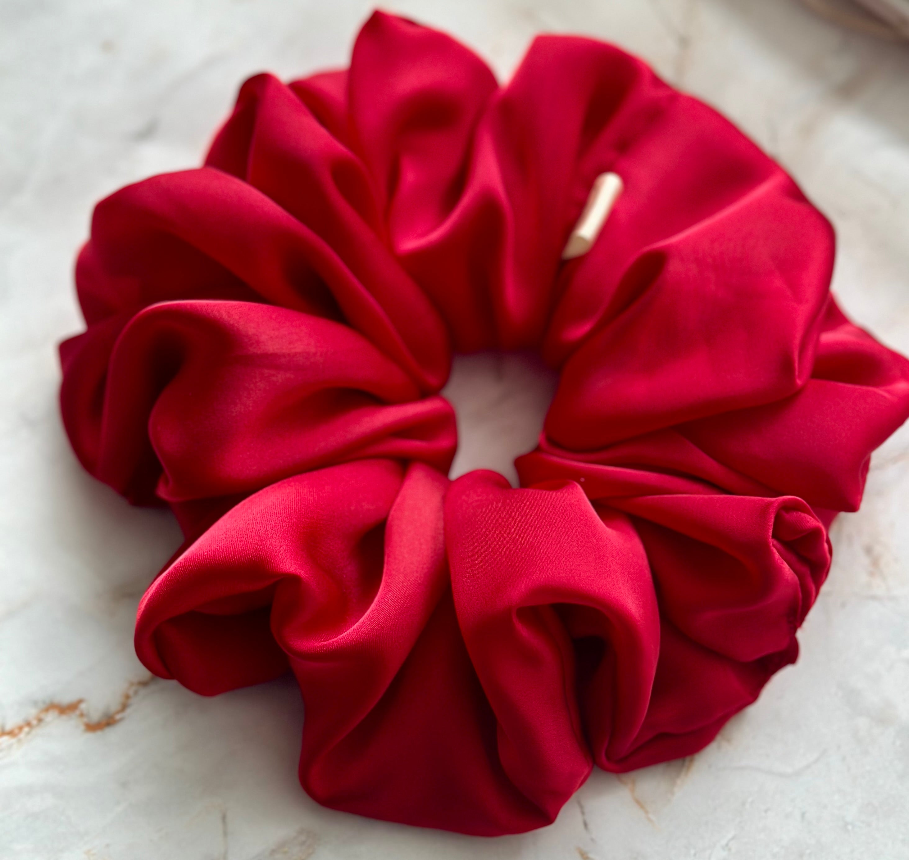 Bright Red Satin Large Hair Scrunchie