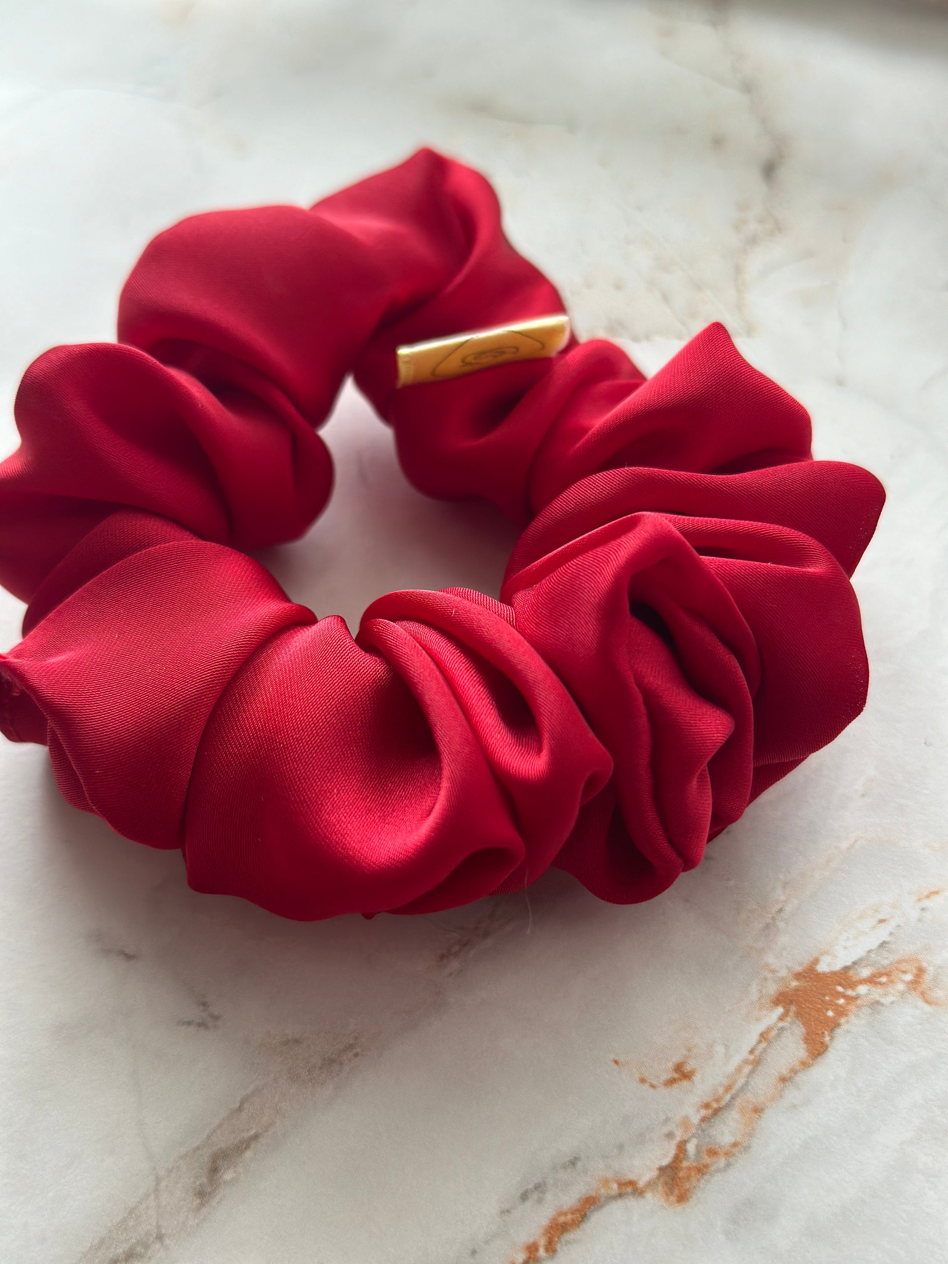 Luxurious Bright Red satin hair scrunchie