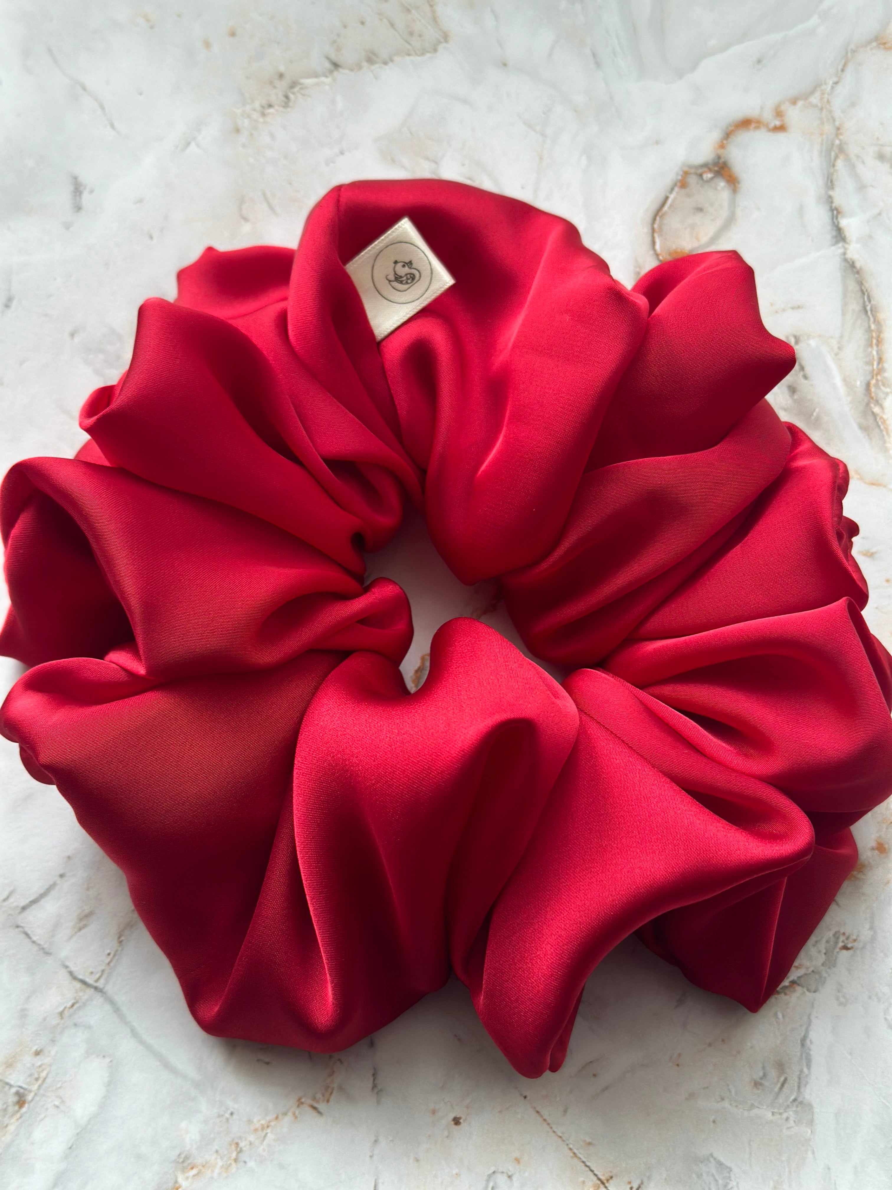 Bright Red Satin Large Hair Scrunchie